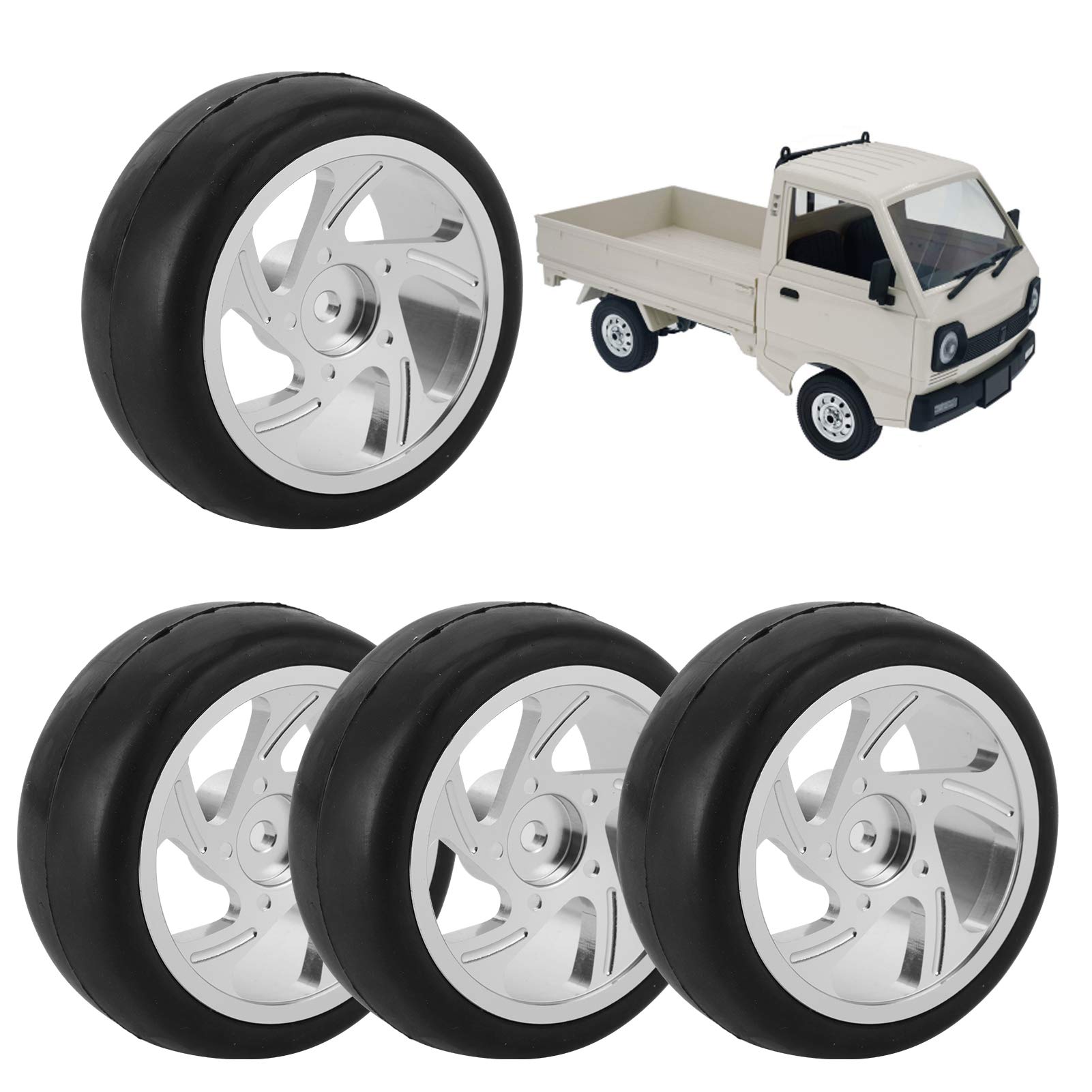 Dilwe 63MM RC Tires - Metal Wheel Hub Rubber Tires with Adapter for WPL D12 RC Truck | Durable Off-Road Remote Control Car Wheels | Perfect for Crawling, Rock Racing & Outdoor RC Adventures