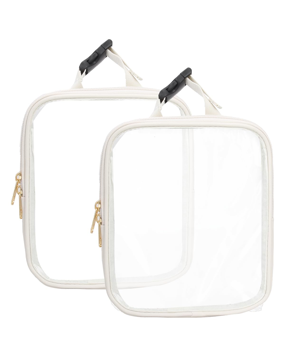 TSA Approved Clear Toiletry Bag Set - 2 Pack Quart Size 3-1-1 Compliant Travel Makeup Organizer | Waterproof PU Travel Cosmetic Bags for Airplane Carry-On (Off White) - Perfect for Airport Security & Weekend Getaways
