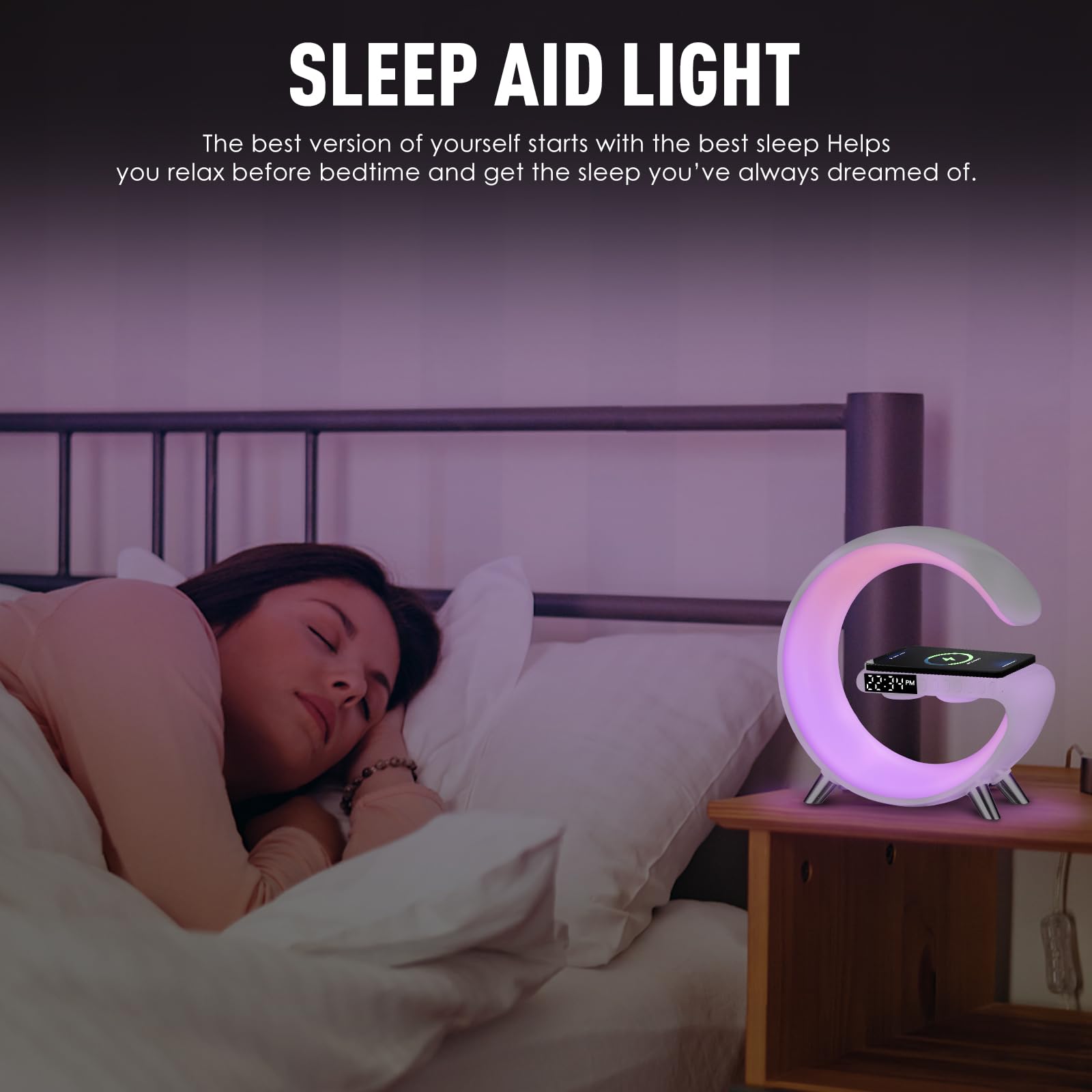 Smart LED Table Lamp with Wireless Charger, Night Light, Alarm Clock & Bluetooth Speaker - 4-in-1 Multifunctional Bedside Lamp with App Control for Bedroom, Office & Home Decor (Black) - Perfect for Nightstands, Desks & Gift Giving