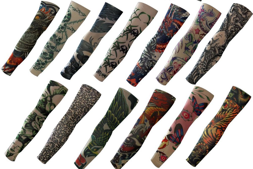 10 Pack Fake Temporary Tattoo Sleeves - Waterproof Arm Stockings with Tribal, Dragon & Skull Designs | Costume Party, Halloween & Cosplay Accessories