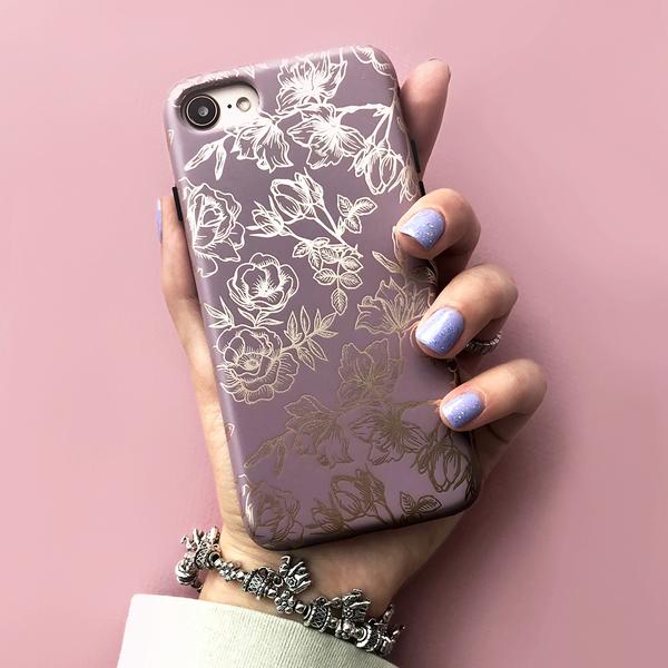 Dusty Rose Chrome Floral iPhone Case - Elegant Protective Phone Cover for iPhone 13/14/15 Pro Max - Perfect for Women, Girls, Daily Use, Gift Giving & Special Occasions