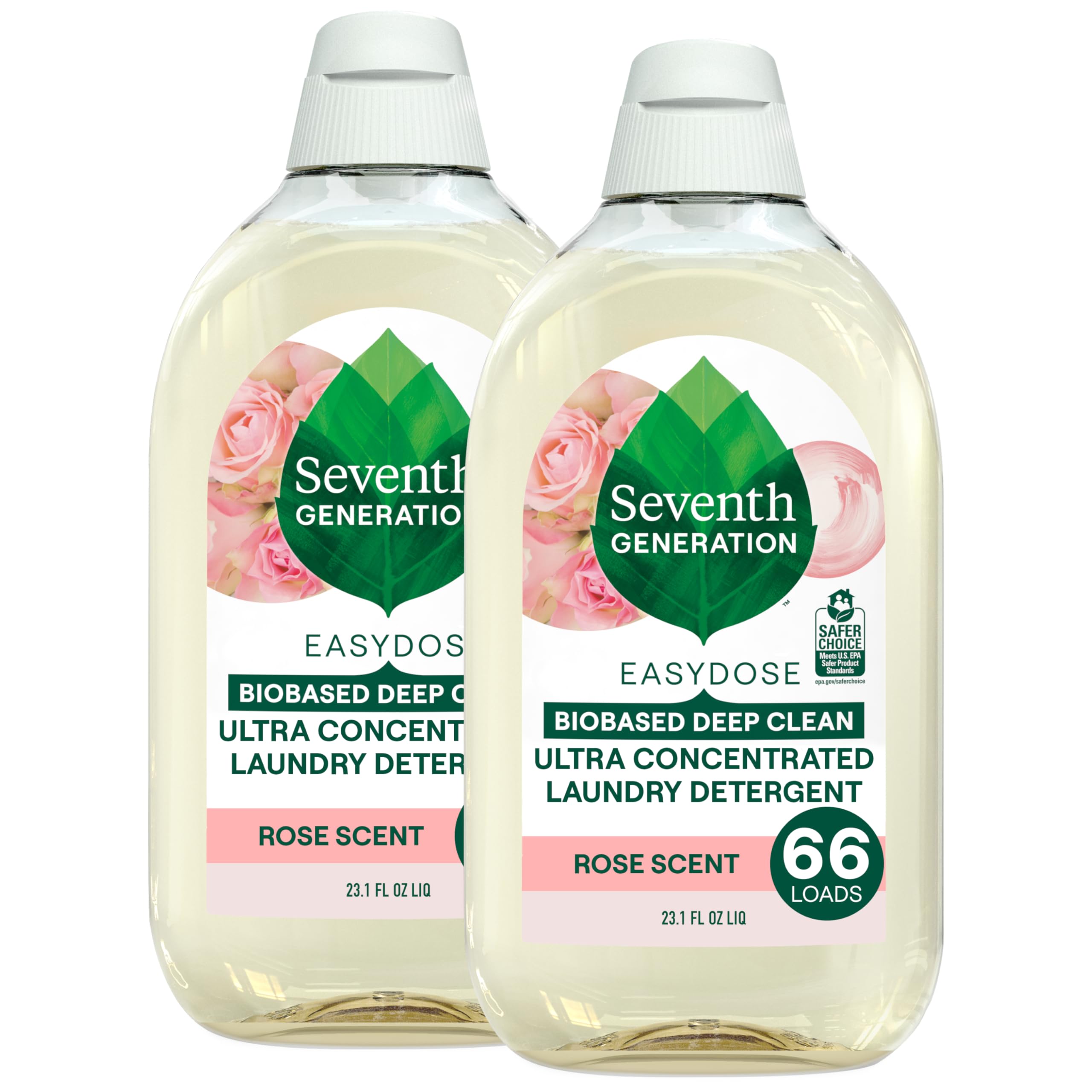 Seventh Generation Ultra Concentrated Rose Scent Laundry Detergent - EasyDose 23 oz (Pack of 2) | Eco-Friendly Plant-Based Formula for Sensitive Skin | Perfect for Baby Clothes, Gym Wear & Everyday Laundry