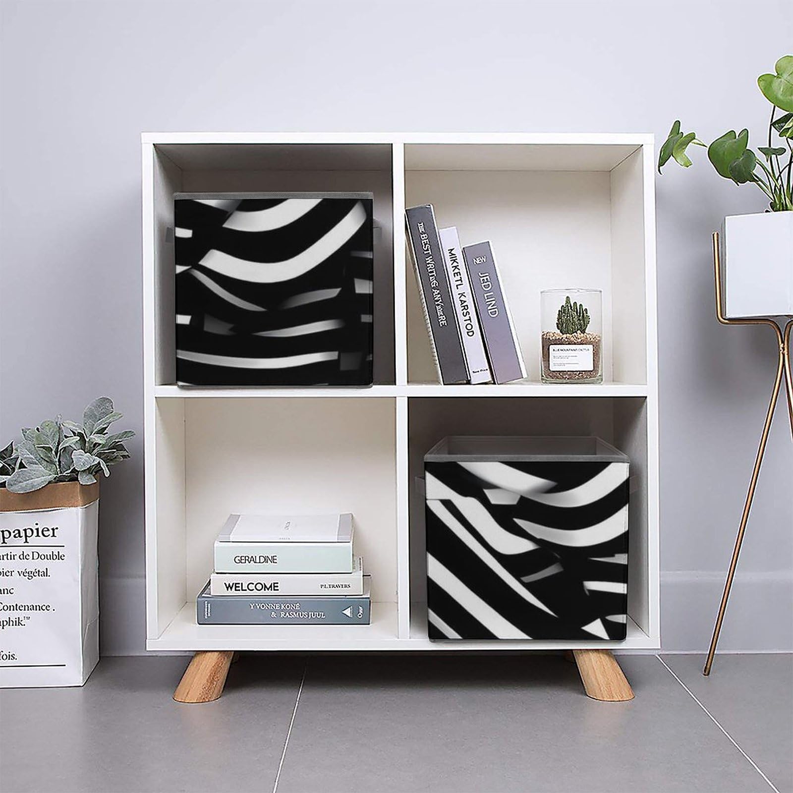 10.6 Inch Collapsible Storage Bins with Handles - Foldable Fabric Organizer Bins for Closet, Shelves, Office & Toy Storage - Space Saving Home Organization Solution (Black & White Striped) - Perfect for Bedroom, Kids Room, Pantry & Laundry Room Organization