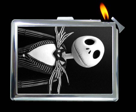 Nightmare Before Christmas Metal Cigarette Case with Lighter Holder & Card Slot - Gothic Halloween Accessory for Smoking Essentials and ID Cards