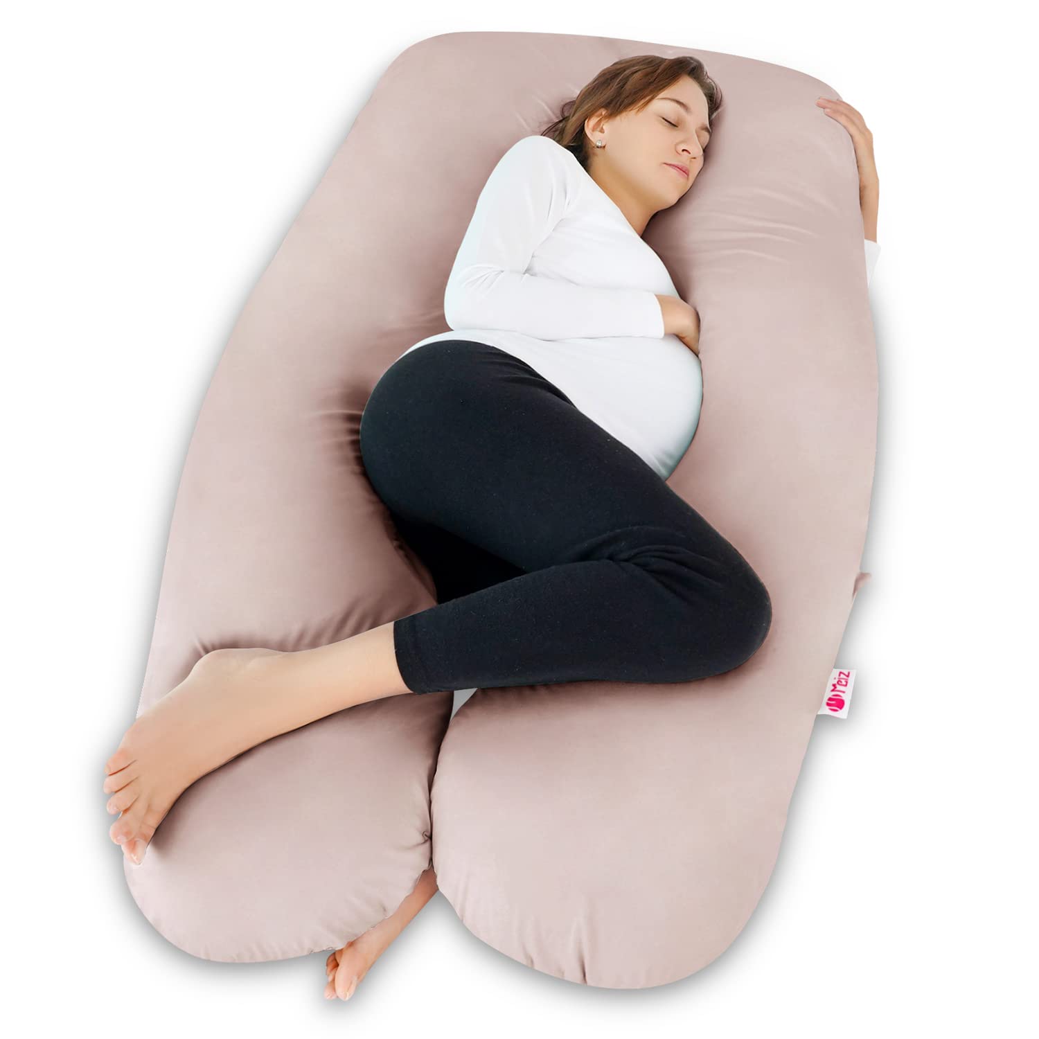 Meiz Cooling Pregnancy Pillow for Sleeping – Maternity Body Pillow with Jersey Cover for Tall Pregnant Women (Apricot) | Comfortable Support for Side Sleepers & Back Pain Relief
