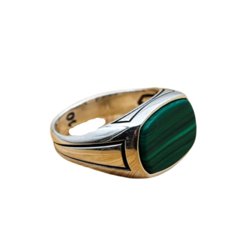 925 Sterling Silver Malachite Ring for Men - Natural Green Stone Signet Ring, Ottoman & Western Style Vintage Mens Jewelry - Perfect Gift for Him, Wedding, Anniversary & Special Occasions