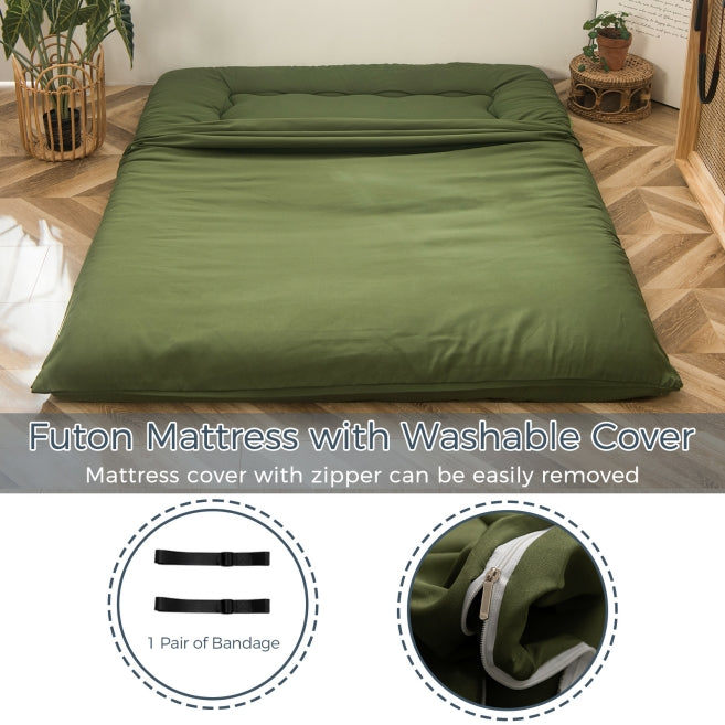 MAXYOYO 6 Extra Thick Japanese Classic Floor Futon Mattress - Green | Comfortable Tatami Sleeping Mat for Guest Room, Dorm, Camping & Meditation