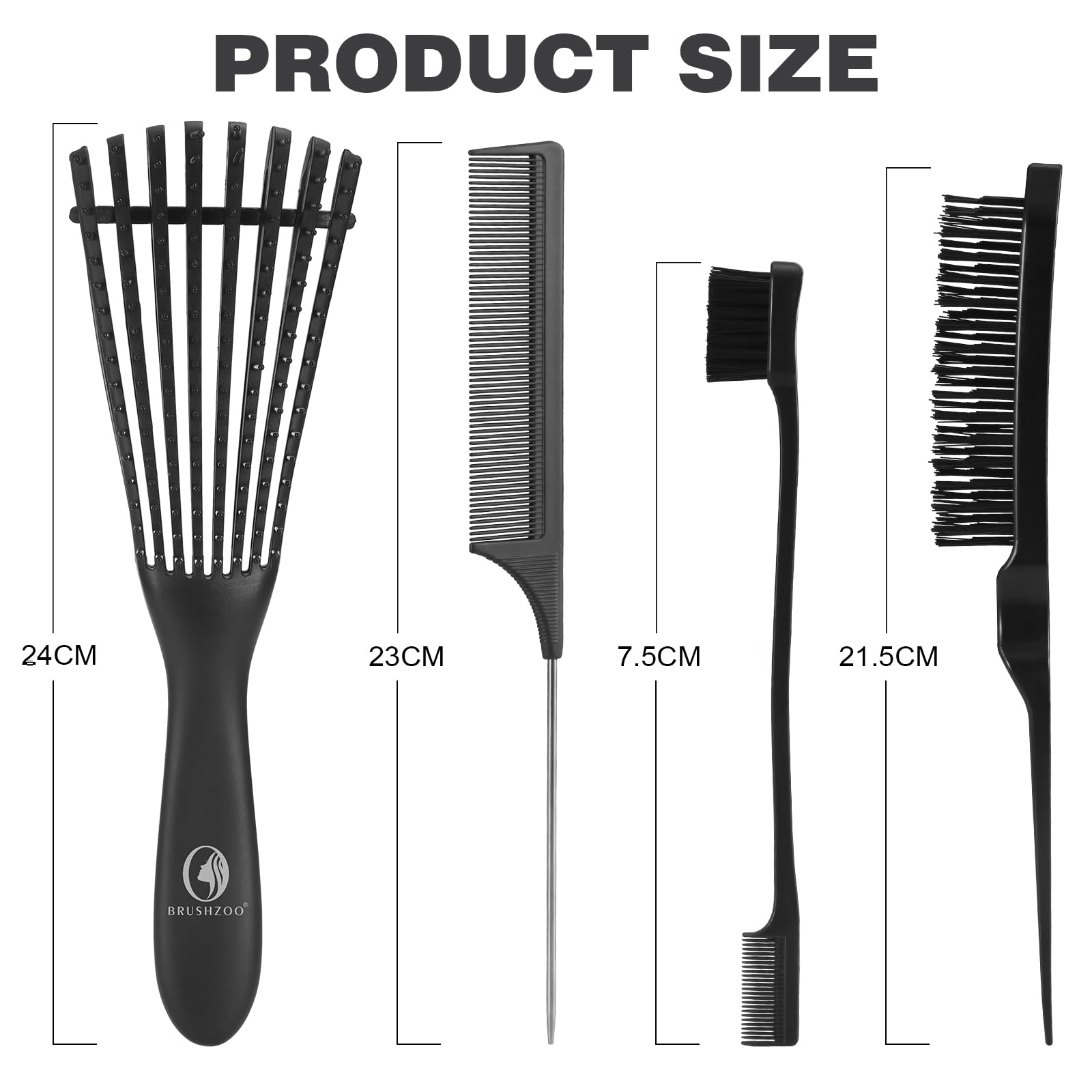 **Purple Hair Brush & Styling Comb Set - Detangling Brush for Women, Men & Kids with Curly Hair - Includes Detangler, Teasing Brush, Rat Tail Comb & Edge Brush - Perfect for Salon, Home & Travel Styling**