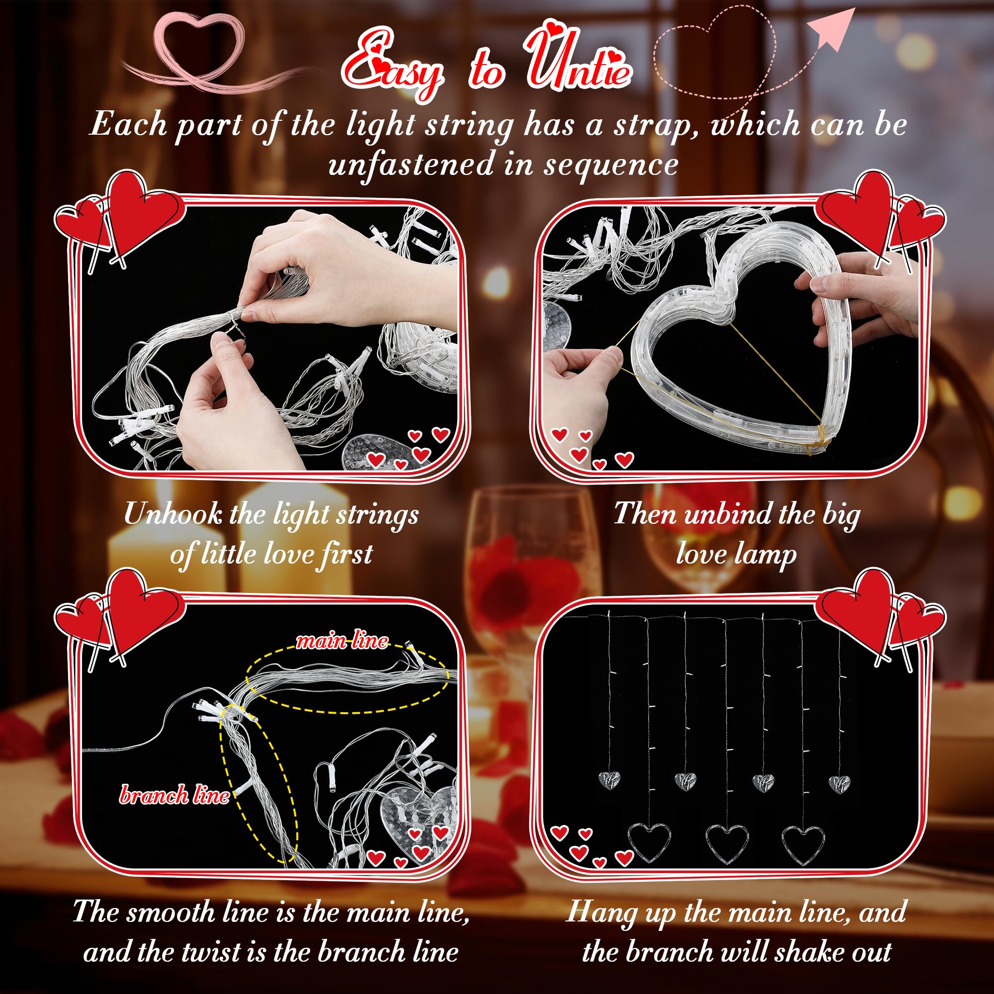 Romantic Heart Curtain Lights - 123 LED Love Heart String Lights with USB & Battery Power for Window, Bedroom, Party Decor - Valentine's Day, Mother's Day Gift (Red) | Perfect for Wedding, Anniversary, Christmas Decorations & Photo Backdrops