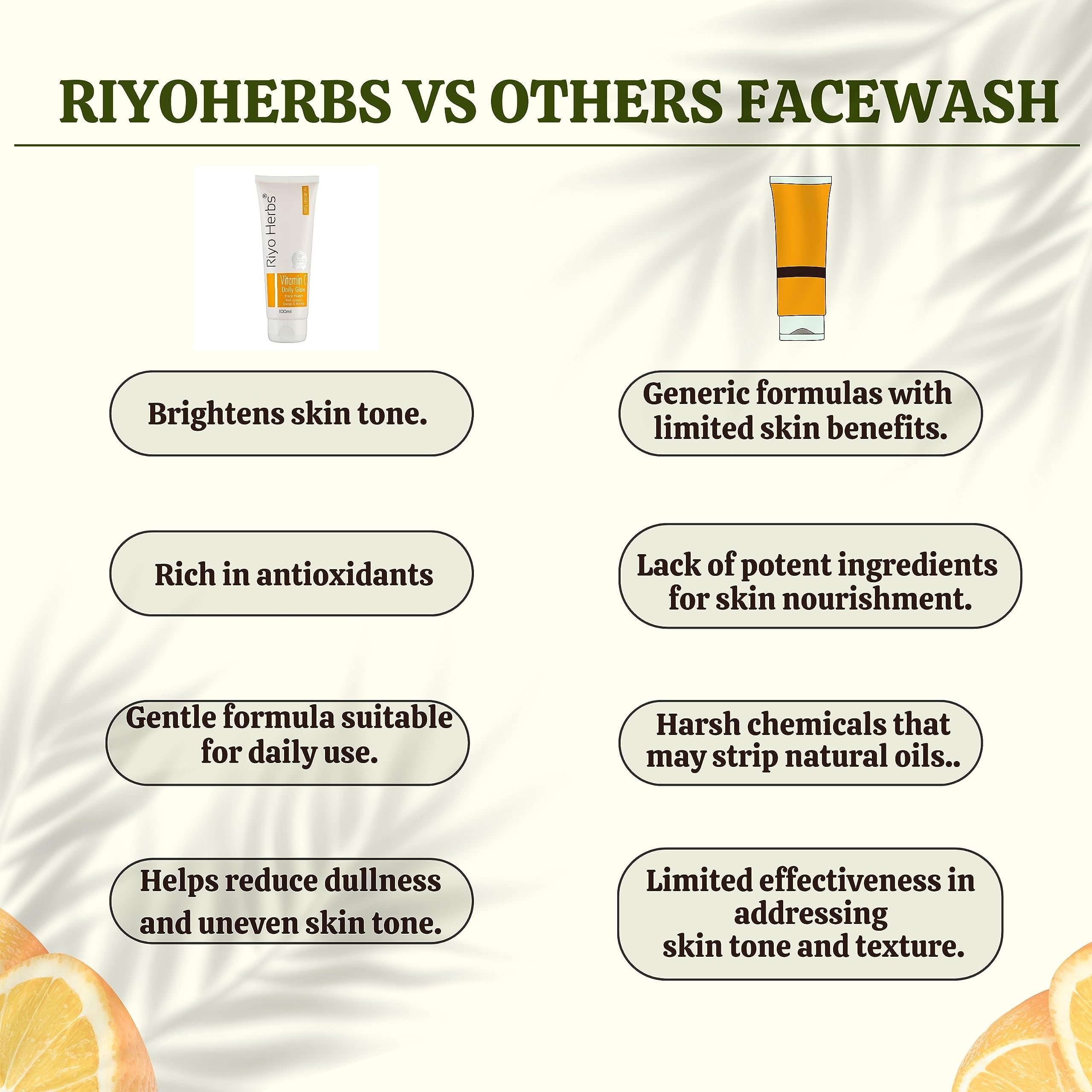 Riyo Herbs Vitamin C Face Wash for Daily Glow - Brightening Facial Cleanser with Vitamin C, Turmeric, Orange & Moringa - Reduces Dark Spots & Scars - 100ml - Perfect for Morning & Night Skincare Routine