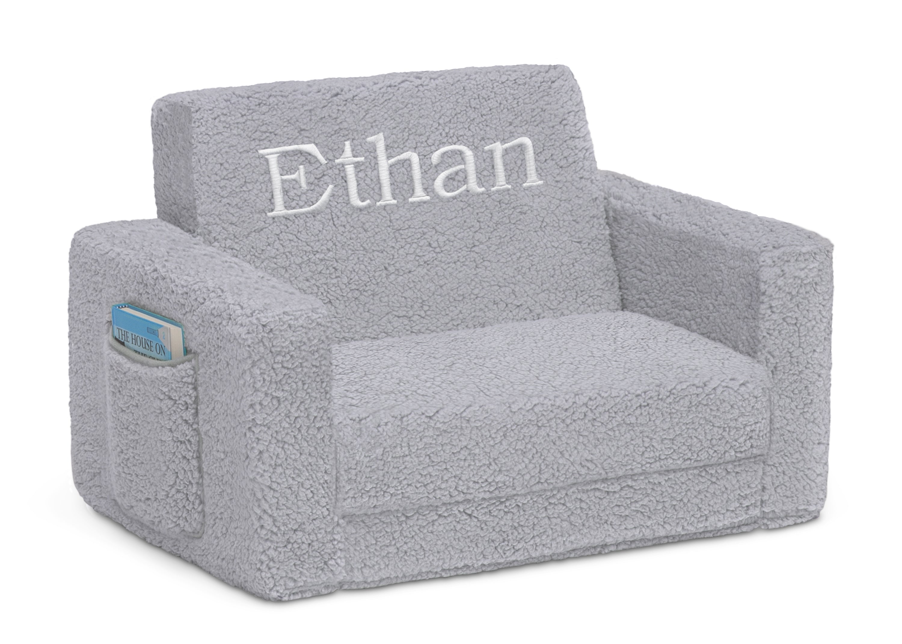 Personalized Cozee Flip Out Sherpa 2-in-1 Convertible Chair to Lounger for Kids - Soft Plush Kids Furniture for Bedroom, Playroom & Reading Nook