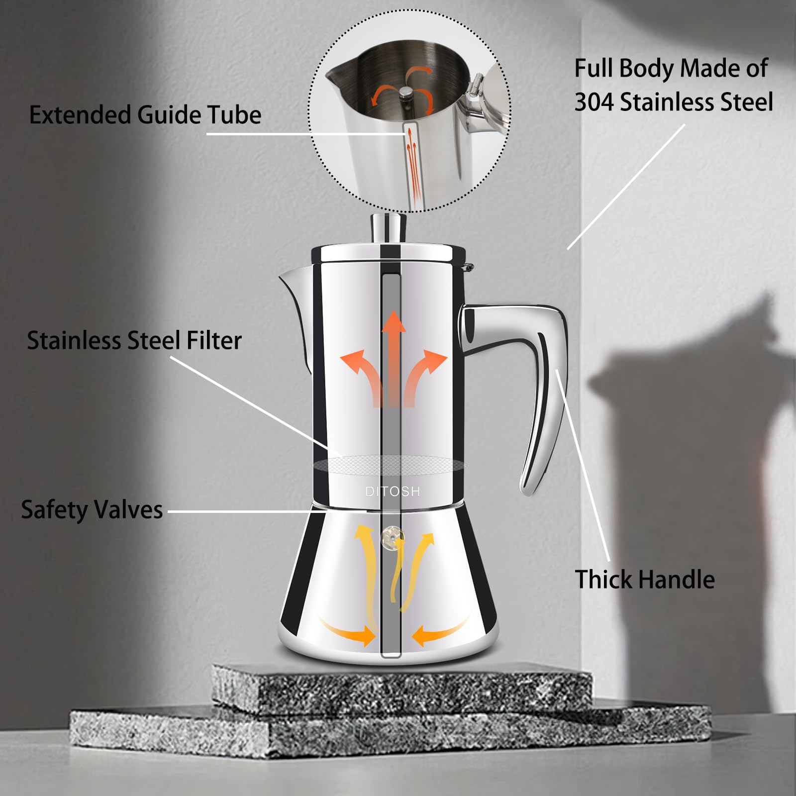 Premium 304 Stainless Steel Moka Pot - 12 Cup (600ml) Stovetop Espresso Maker for Italian Coffee | Durable Percolator for Home, Camping & Outdoor Use | Perfect for Espresso Lovers & Cafe-Style Brewing