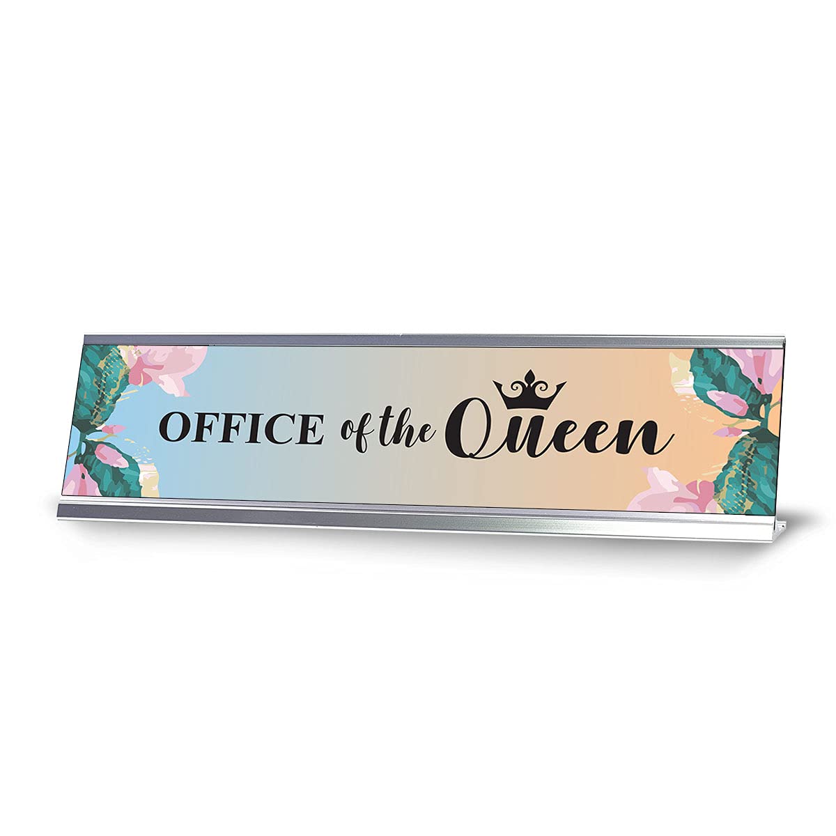 Floral Designer Series Desk Sign Nameplate - 2 x 8 Inch Office Name Plate for Queen's Office, Reception Desk & Professional Workspace Decor