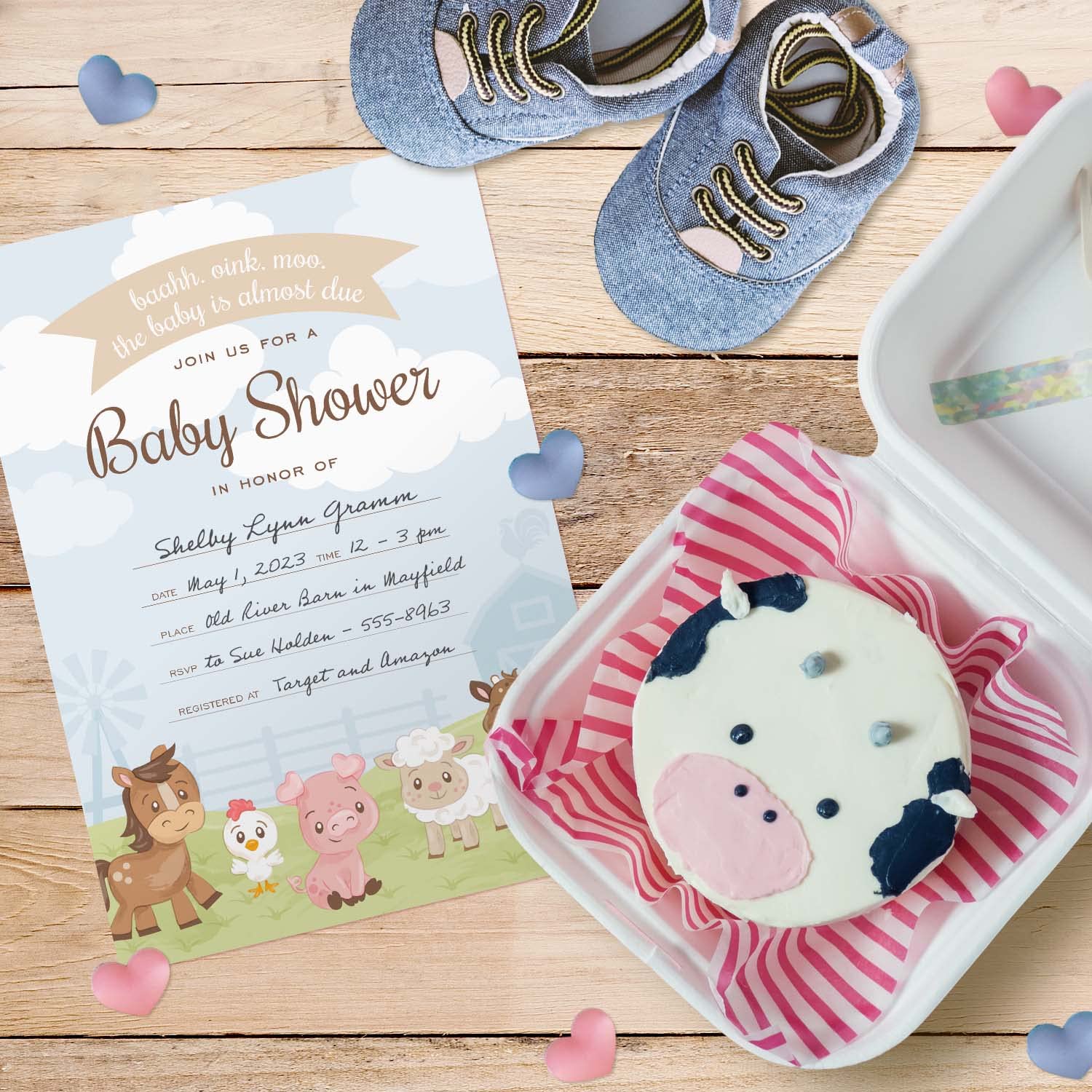 Barnyard Baby Shower Invitations - 25 Gender Neutral Farm Animal Cards with White Envelopes, 5