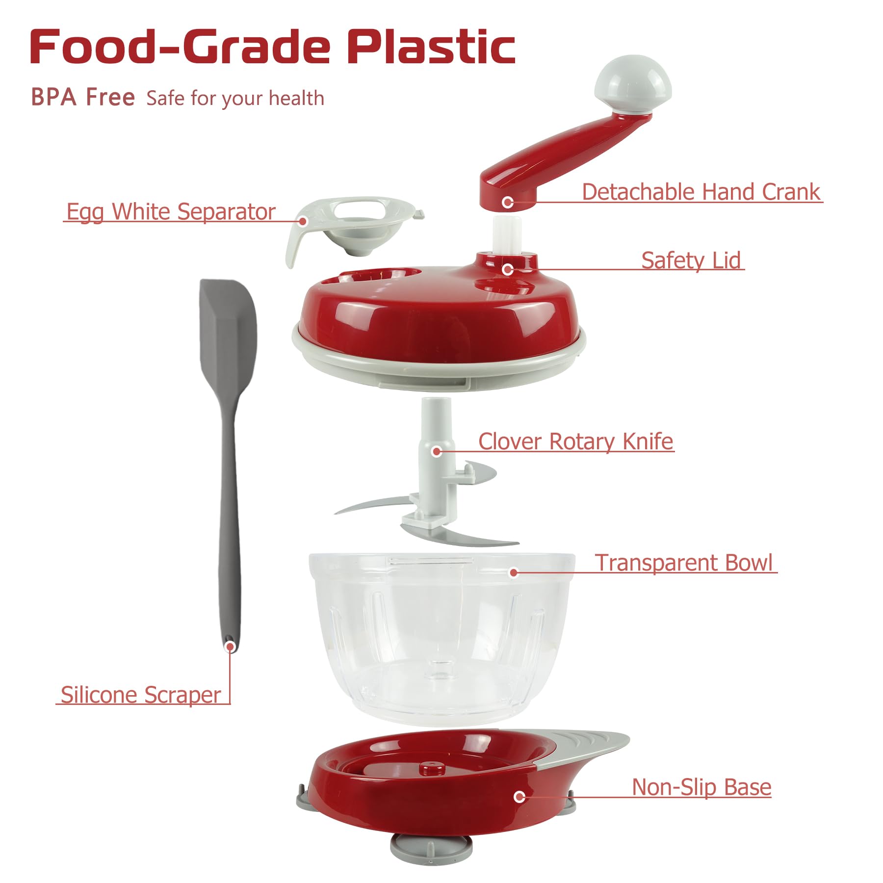 Manual Food Processor - Hand Crank Chopper for Vegetables, Meat, Fruits & Onions | Kitchen Gadget for Salsa, Salad Prep & Meal Prepping | Eco-Friendly No Electricity Needed