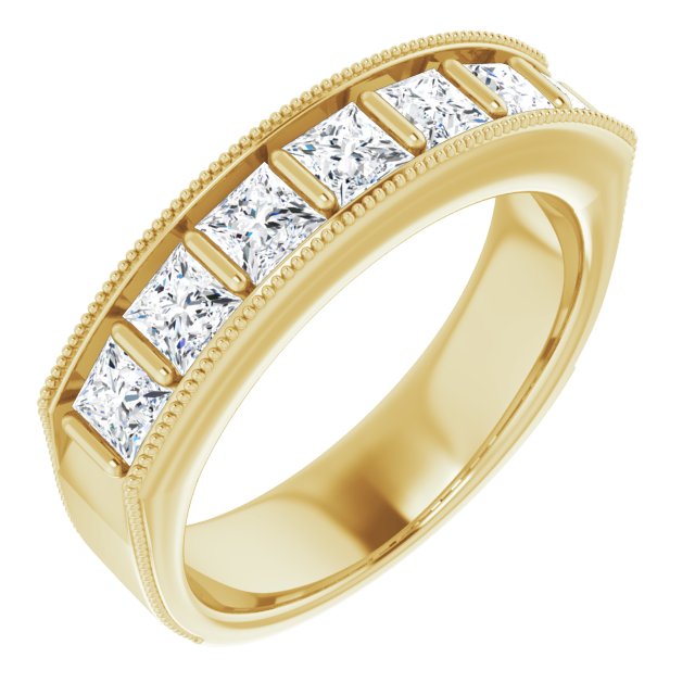 2.0 CTW Princess Cut Diamond Men's Ring with Milgrain Detailing - Elegant Wedding Band, Anniversary Gift & Everyday Luxury Jewelry for Men