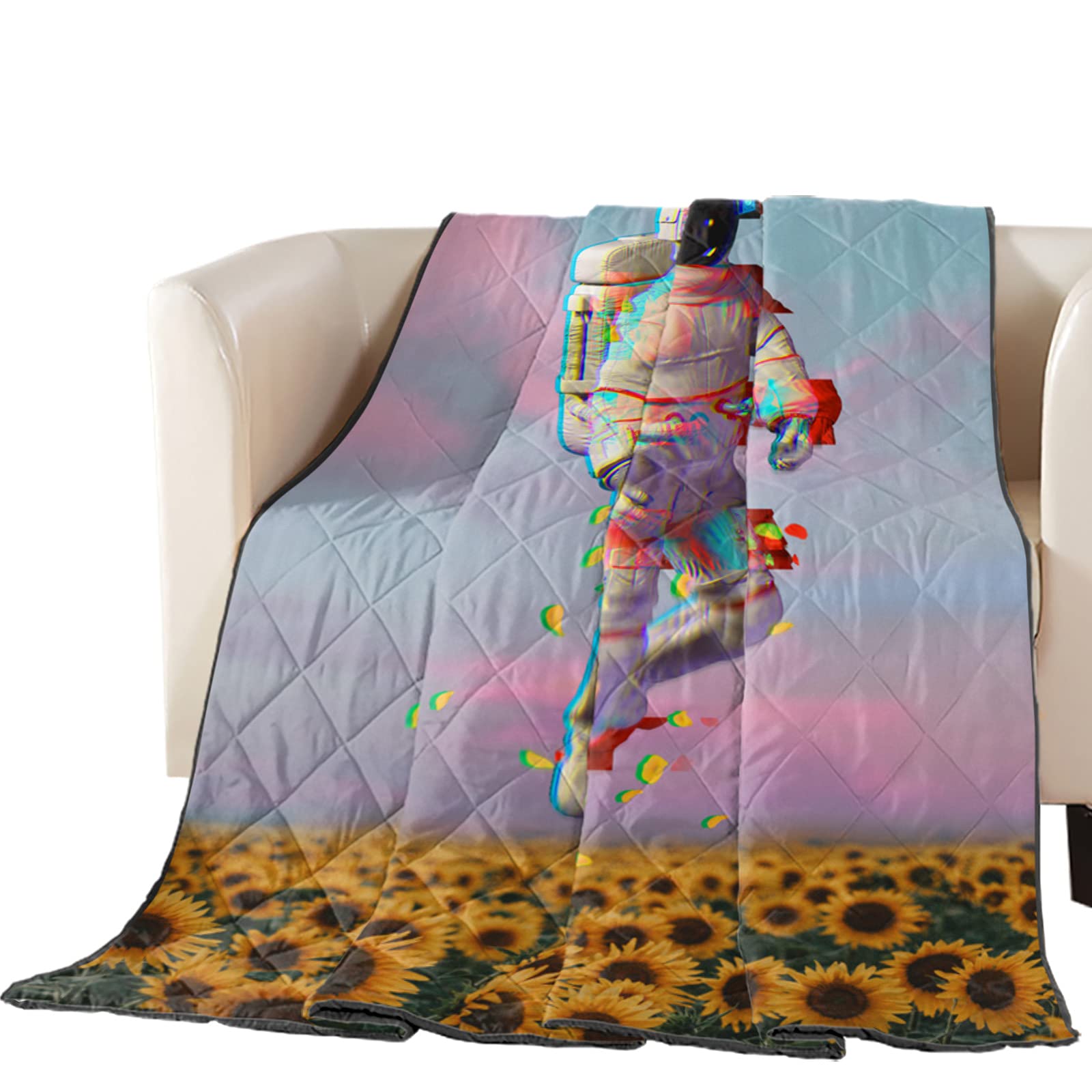 Soft Comforter Duvet - All Season Air Conditioning Quilt with Astronaut in The Sky Design - Thin Summer Blanket Coverlet for Bedroom, Living Room & Couch - Sunflower Pattern (Oversized Queen 98x98 inch) - Perfect for Cozy Nights & Space-Themed Decor