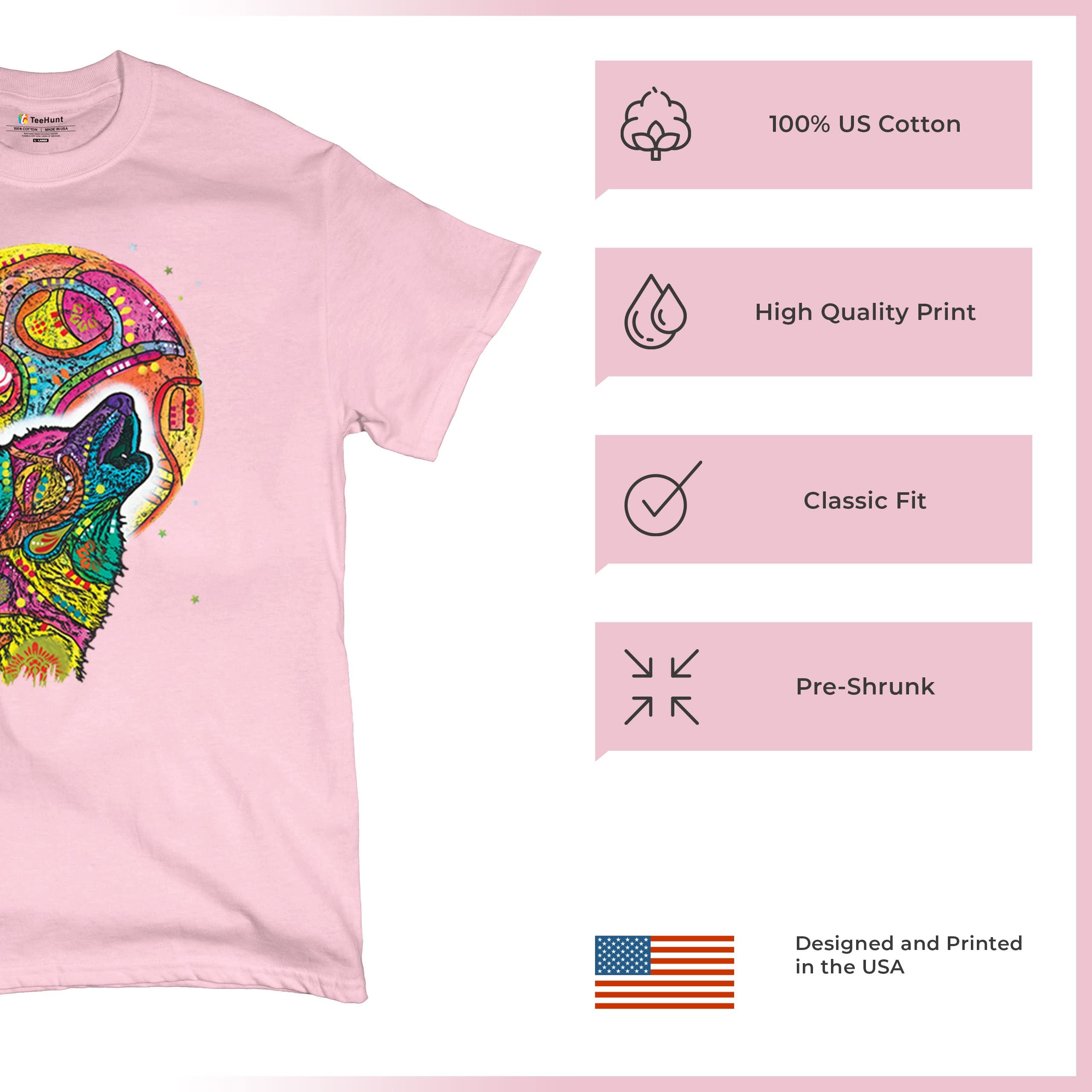 Howling Wolf and Moon Graphic T-Shirt - Dean Russo Inspired Colorful Wildlife Tee for Men - Perfect for Outdoor Adventures, Casual Wear & Gifts