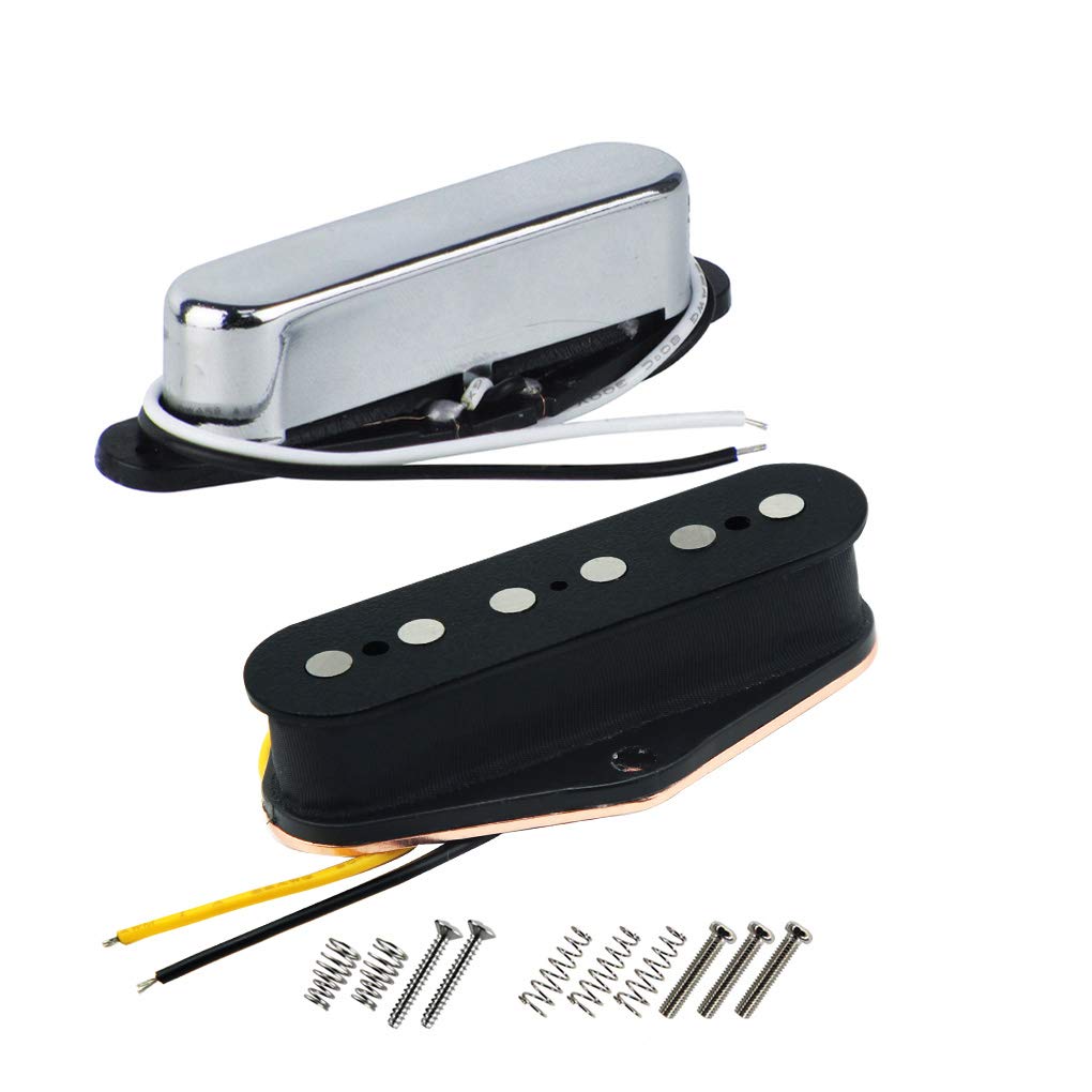 FLEOR Alnico 5 Guitar Pickups Set - TL Bridge & Neck Humbucker Pickups (Chrome) for Electric Guitar - Perfect for Blues, Rock & Metal Music Performance