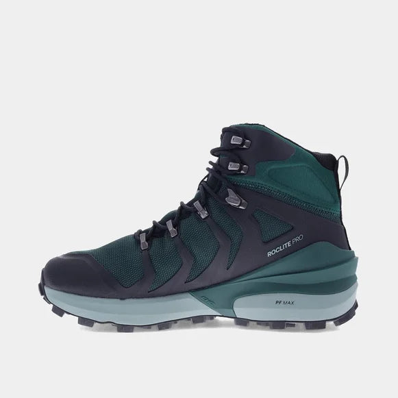 INOV8 Women's Roclite Pro Mid GTX Hiking Boots - Waterproof Dark Green/Black Trail Running Shoes for Outdoor Adventures & Mountain Climbing