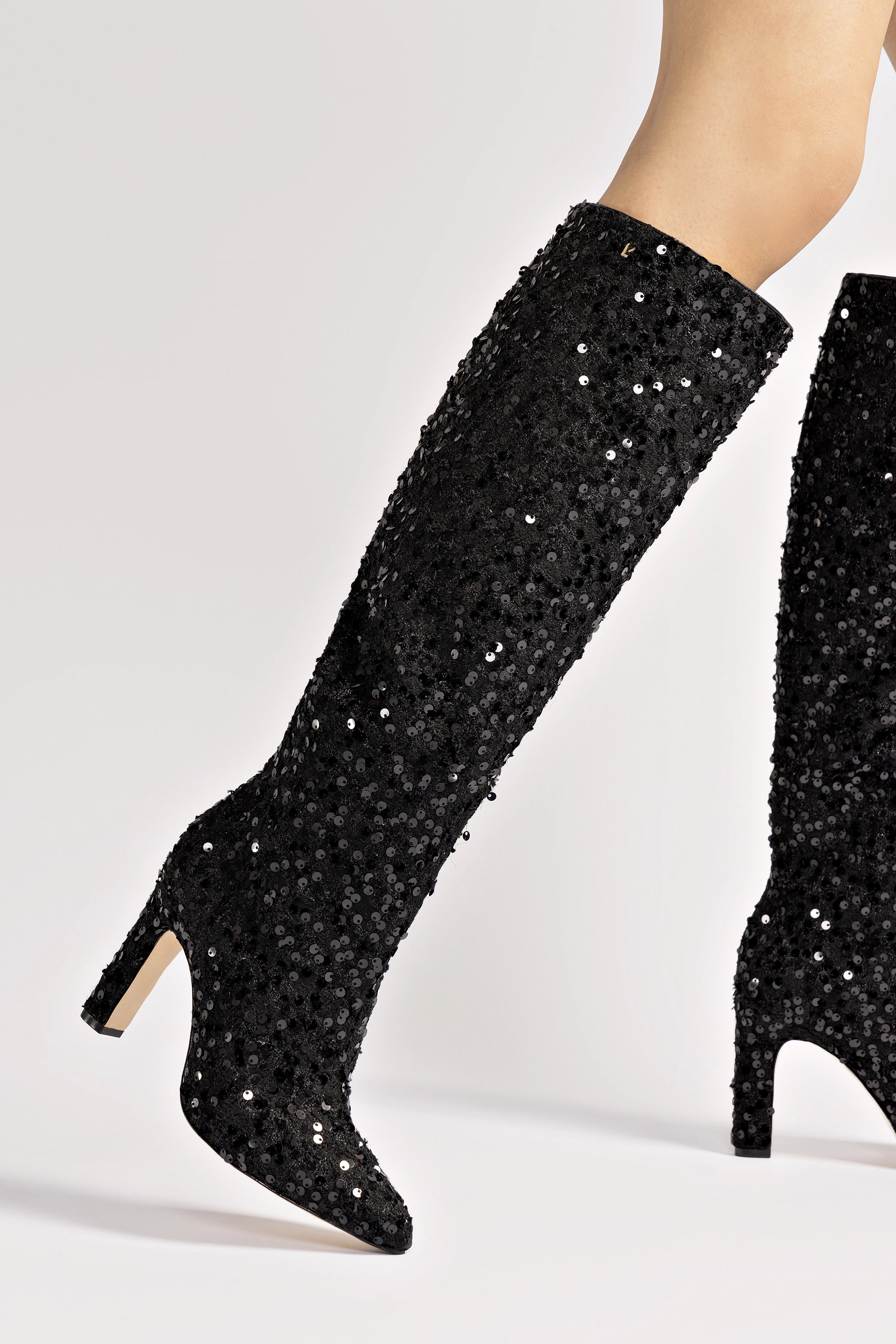 Cindy Black Sequin High Boots for Women - Stylish Party & Evening Wear - Perfect for Night Out, Club, and Special Occasions