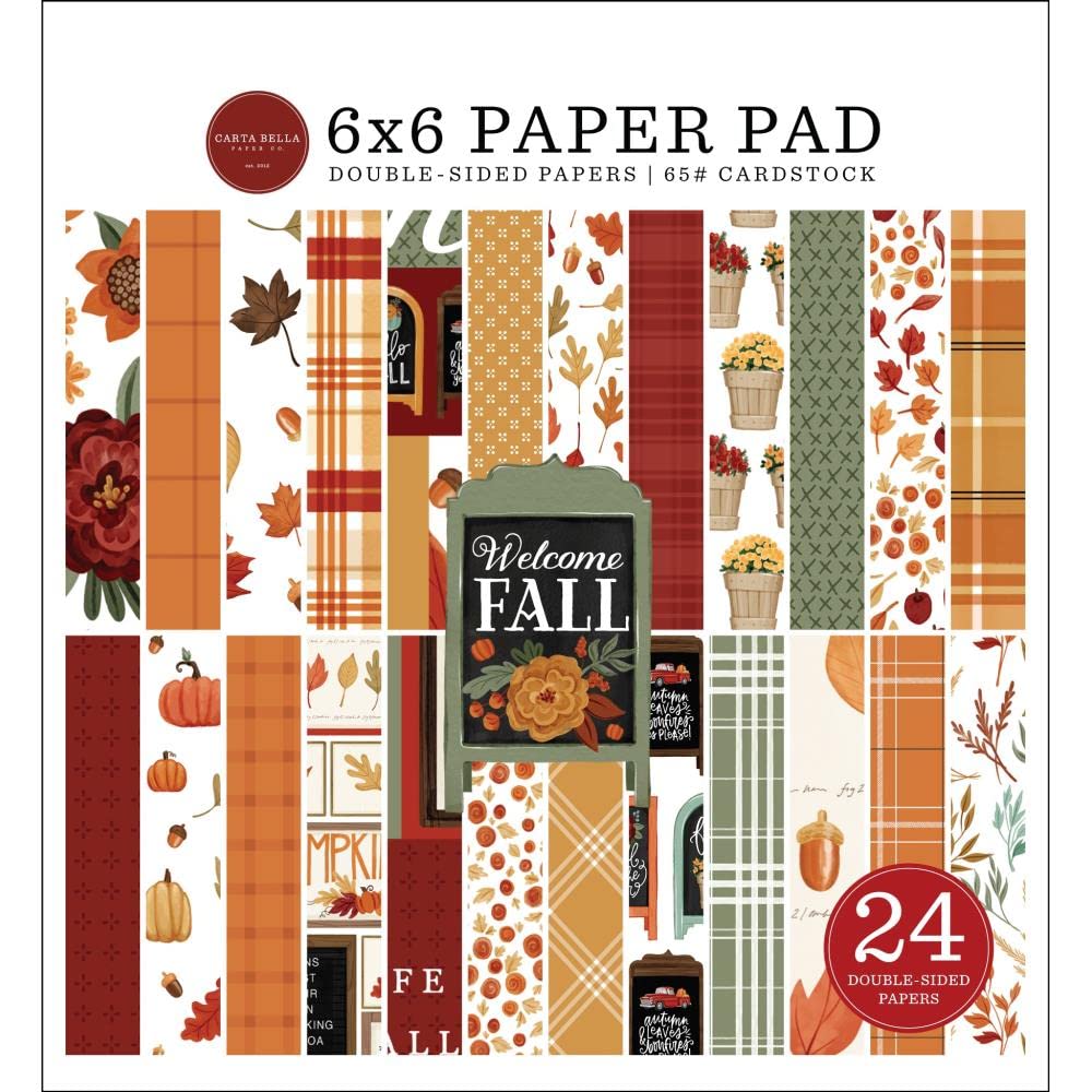 Echo Park Carta Bella Welcome Fall Scrapbooking Paper Bundle - 12x12 Inch Solid Paper Pack & 6x6 Inch Double Sided Paper Pack for Autumn Card Making, DIY Crafts, and Seasonal Home Decor