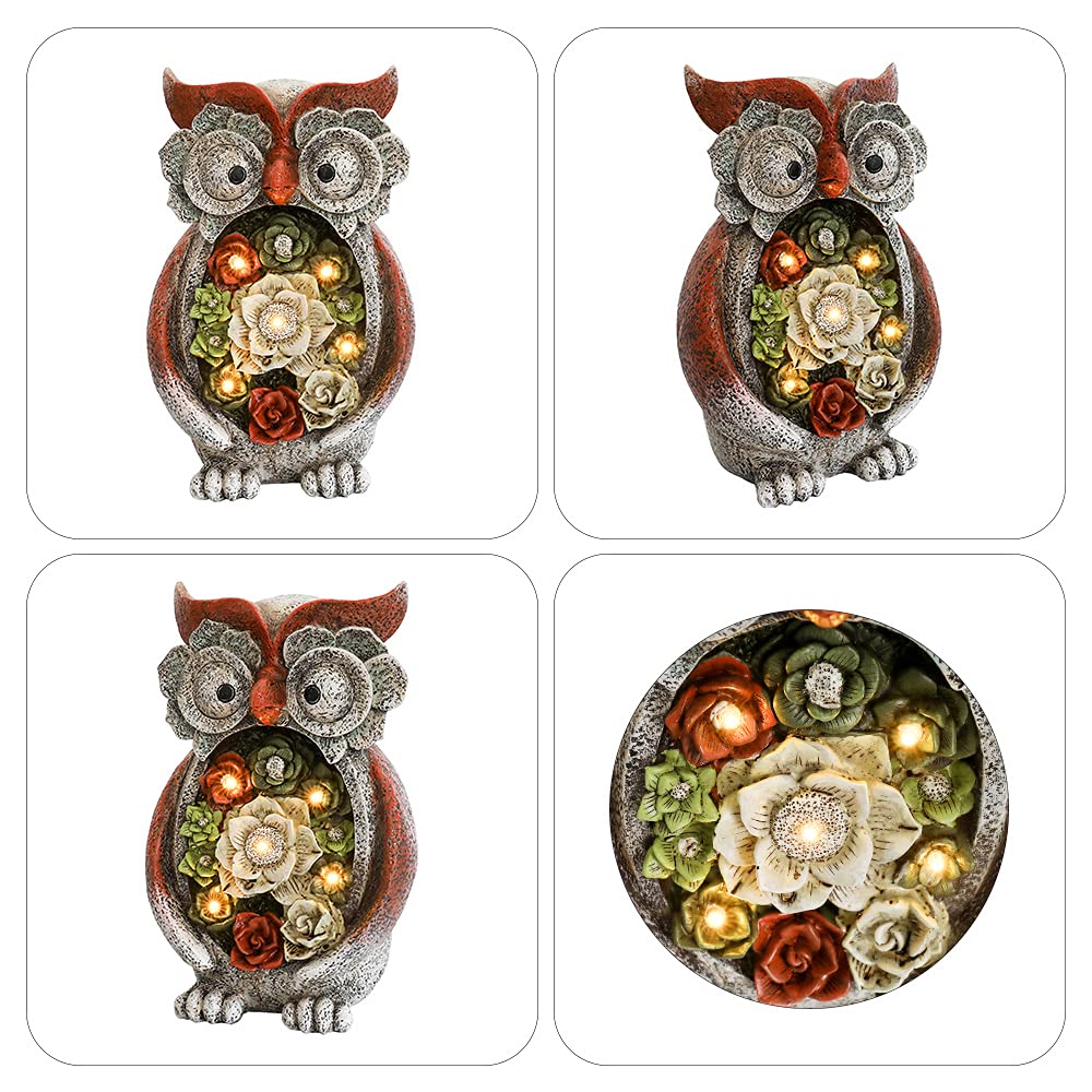 Solar Powered Owl Figurine - 5 LED Light Garden Statue, Resin Animal Sculpture for Outdoor Patio, Lawn & Yard Decor | Perfect for Nighttime Garden Illumination & Wildlife-Themed Decorations