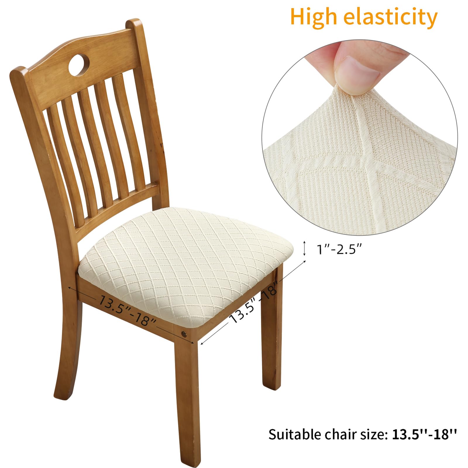 Stretch Jacquard Dining Chair Covers Set of 4 - Washable & Removable Slipcovers with Anti-Dust Protection - Beige Seat Cushion Covers for Kitchen, Dining Room, Office & Outdoor Chairs