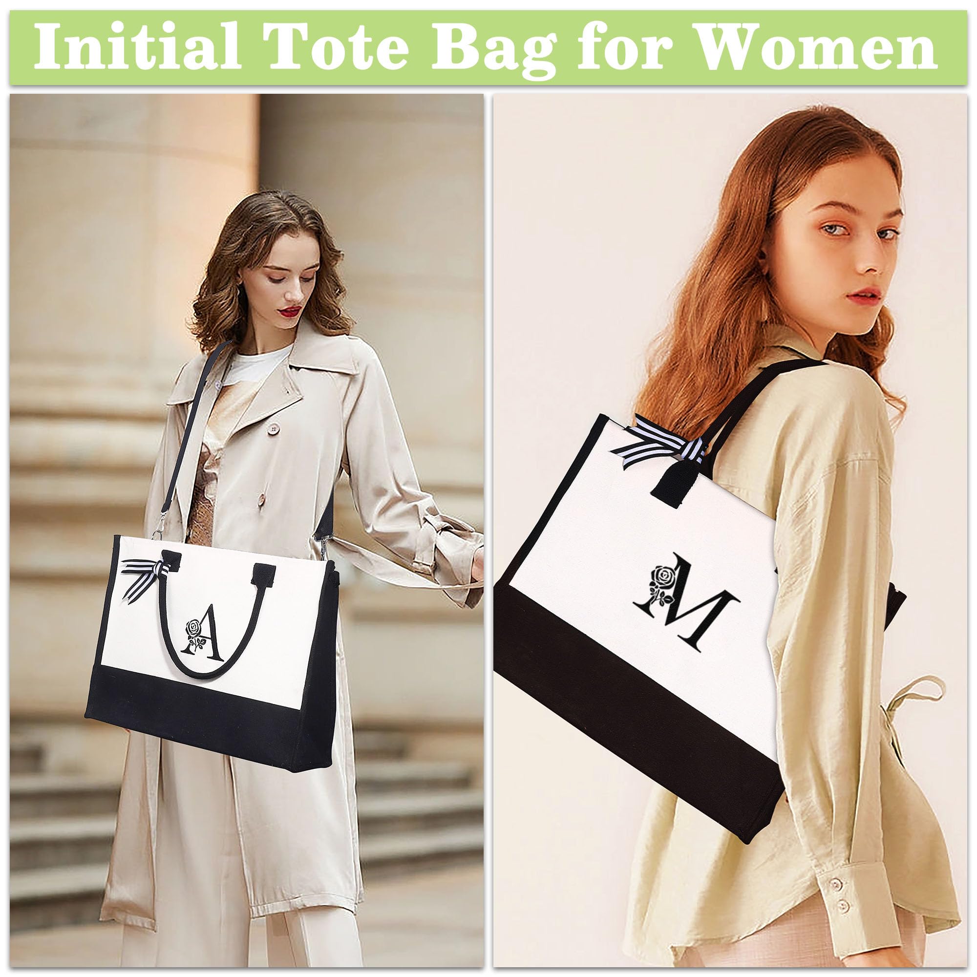 Personalized Initial Canvas Tote Bag & Makeup Pouch Set - Monogrammed Gift for Women, Wife, Mom, Teacher, Sister | Birthday, Mother's Day, Christmas Present | Perfect for Work, Travel, Shopping & Daily Use