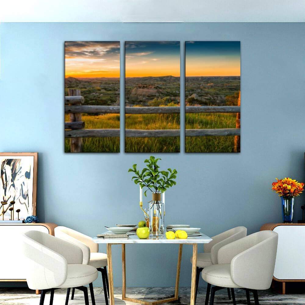 Badlands Sunset Landscape Canvas Wall Art - 3 Panel Natural Scenery Paintings for Living Room & Bedroom Decor - Premium Printed Poster Home Decoration | Perfect for Housewarming Gifts & Modern Interior Design