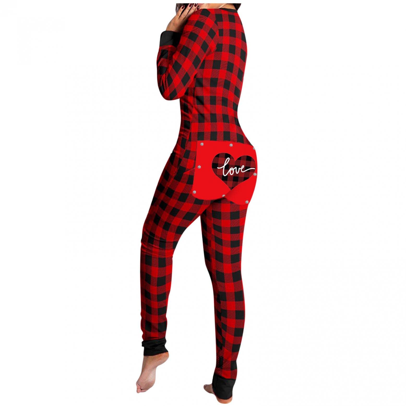Sexy V-Neck Button-Down Jumpsuit for Women - Functional Butt Buttoned Flap Romper Sleepwear & Pajamas | Perfect for Lounge Wear, Sleepovers, and Relaxing at Home