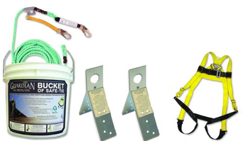 Guardian Fall Protection 00840 BOS-R50 Safety Bucket with 2 Reusable Anchors & 50ft Vertical Lifeline Assembly - OSHA Compliant Fall Arrest System for Construction, Roofing & Industrial Work
