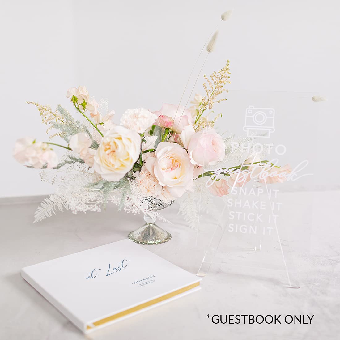Personalized Wedding Guest Book with Gold Foil Accents - Dusty Blue & White Guest Sign-In Registry, 120 Pages, 8.5x8.5 Inches - Perfect for DIY Wedding Memories, Scrapbooking & Photo Album Keepsakes | Great for Bridal Showers, Anniversary Gifts & Reception Decor