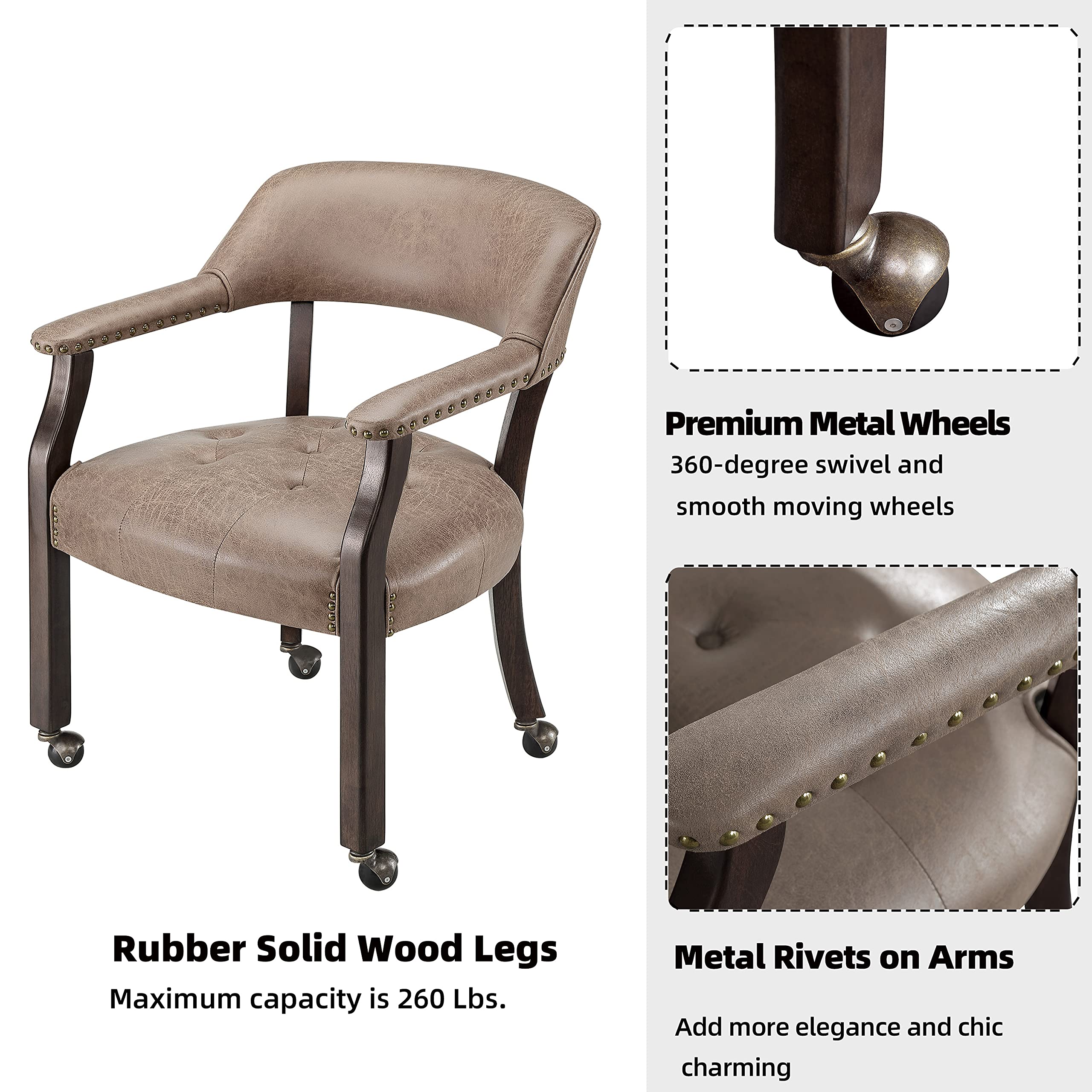 Premium Solid Wood Executive Office Chair with Wheels & Arms - Classic Swivel Upholstered Leather Desk Chair 31.5