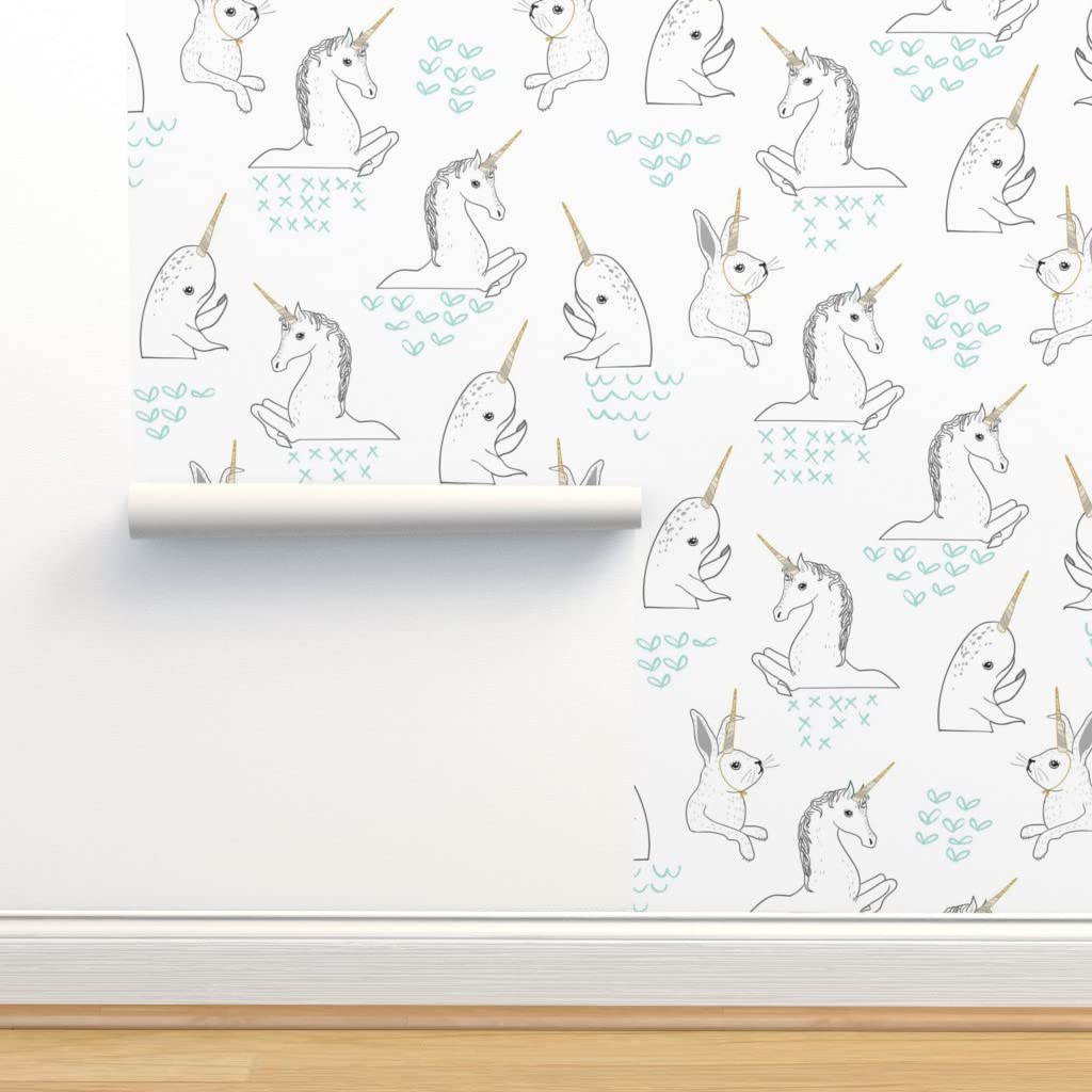 Commercial Grade Wallpaper 27ft x 2ft - Whimsical Unicorn Narwhal Rabbit Design, Gender Neutral Nursery Decor, Magical Hearts Pattern | Perfect for Kids' Rooms, Playrooms & Fantasy Themed Spaces
