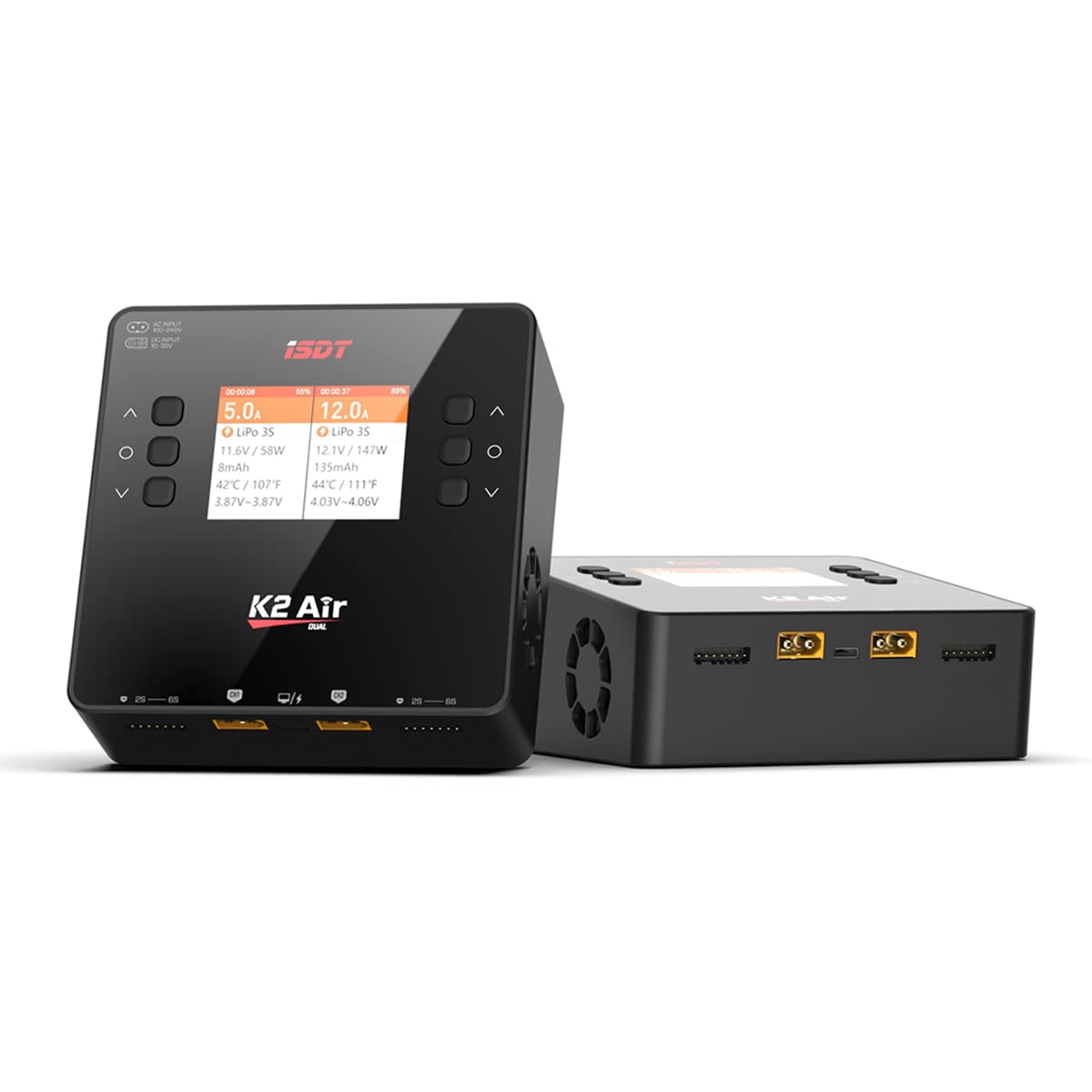 ISDT K2 Air 200W AC 500W DC Dual Channel Smart Battery Charger for RC LiPo LiHv NiMH - Bluetooth APP Control, LCD Display - Perfect for Drone, RC Car & Airplane Battery Charging