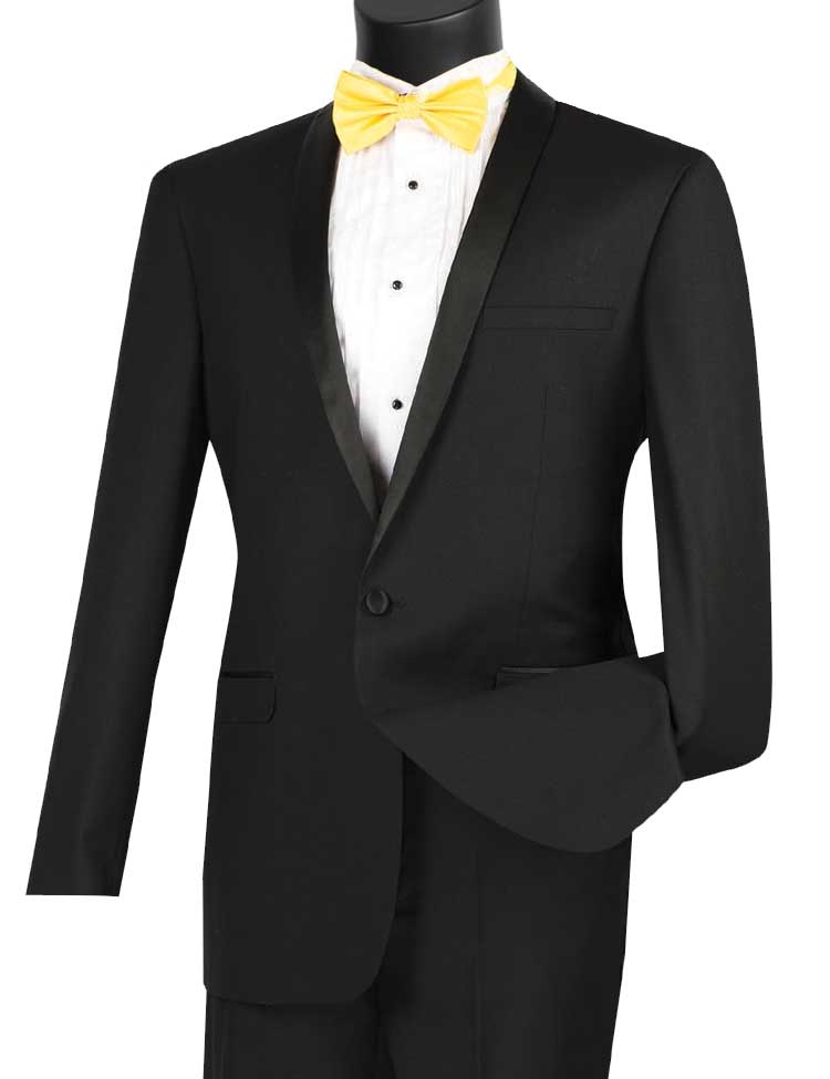 Elegant Shawl Collar Slim Fit Tuxedo 2-Piece Suit - 1 Button Black Wedding Suit for Groom & Formal Events | Perfect for Weddings, Proms & Black Tie Occasions