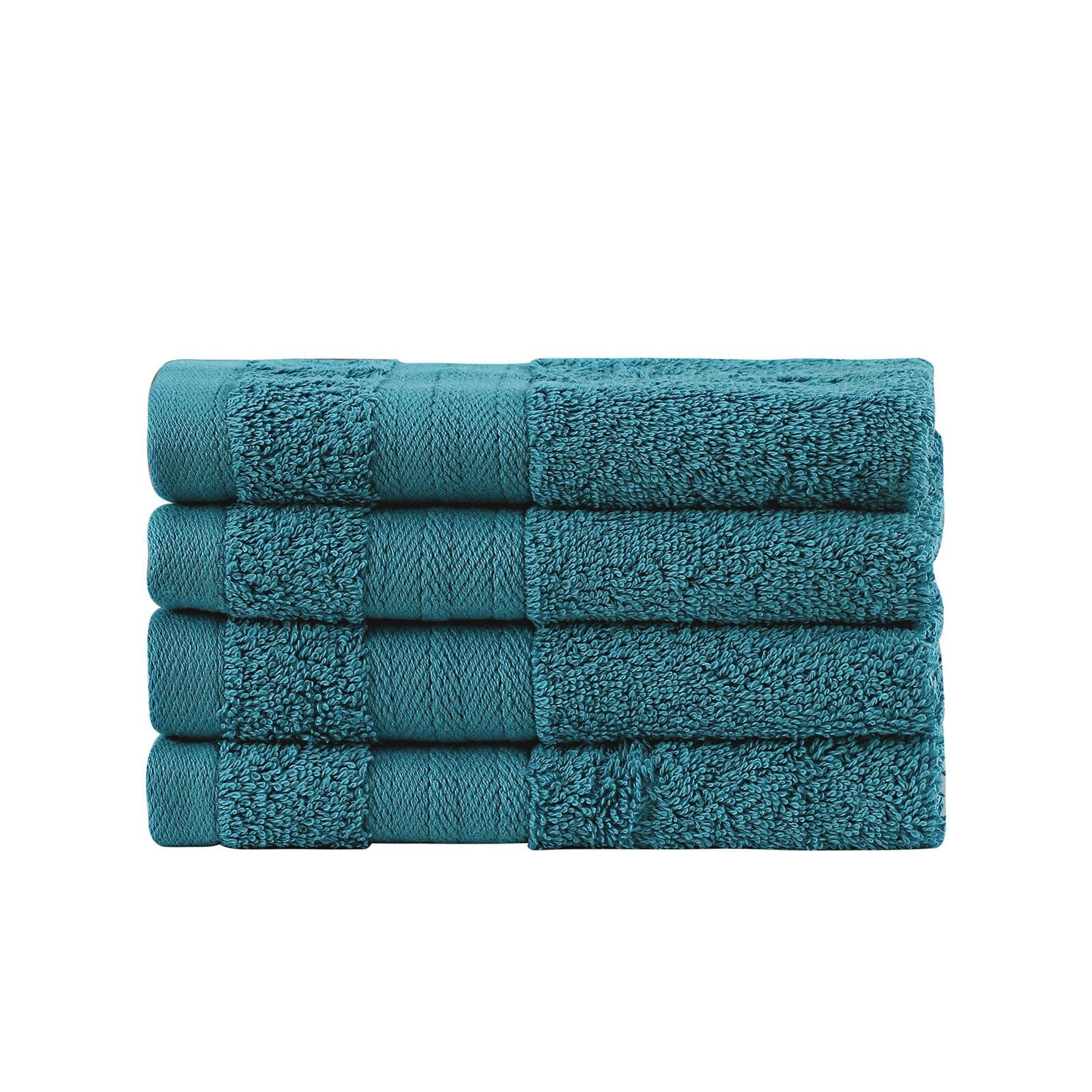 Premium 4-Piece Cotton Bath Towel Set with Washcloths - Soft & Absorbent, Blue - Perfect for Spa, Bathroom & Beach Use