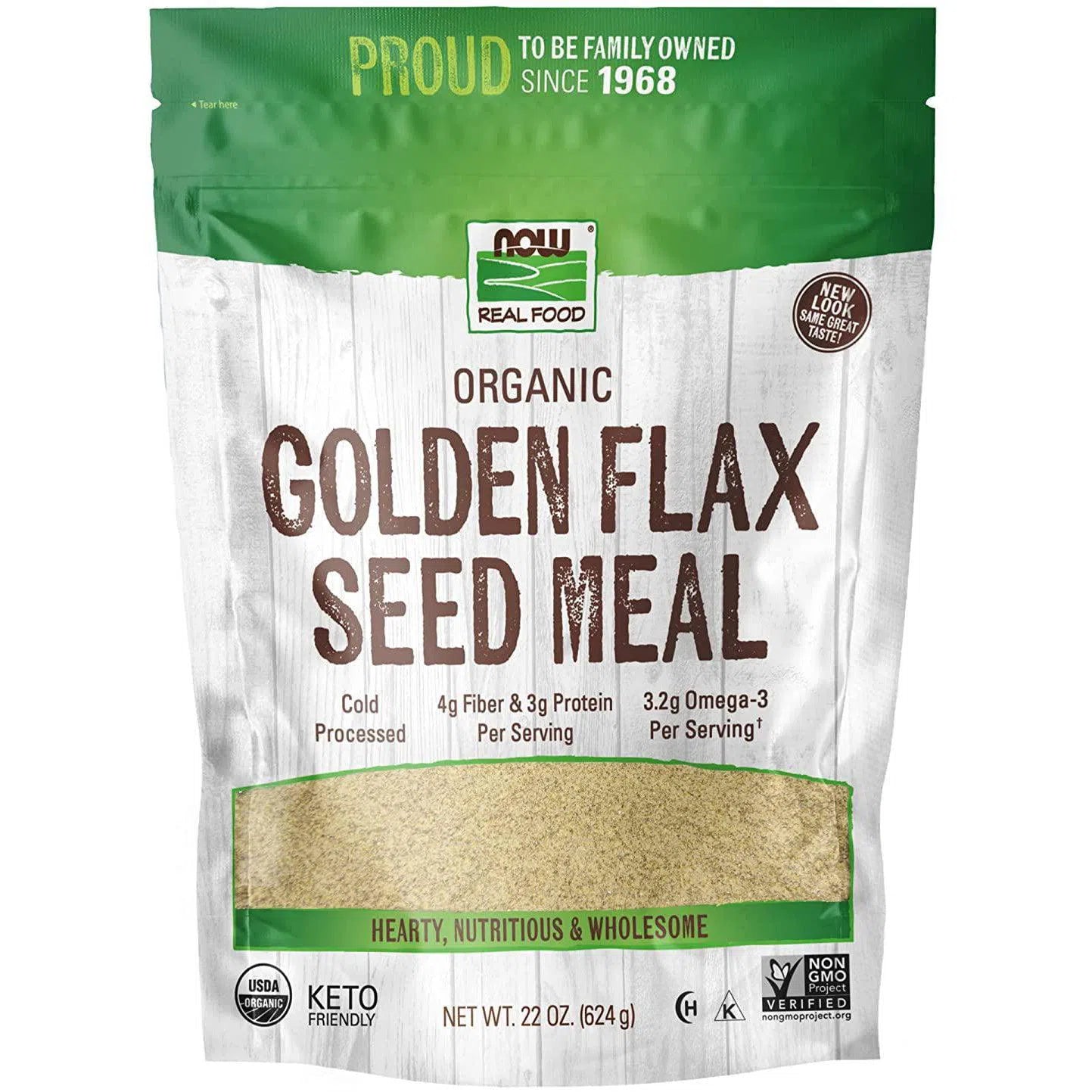 Organic Golden Flax Seed Meal by NOW Real Food - High Fiber Superfood for Baking, Smoothies & Healthy Recipes | Non-GMO, Gluten-Free, Vegan-Friendly