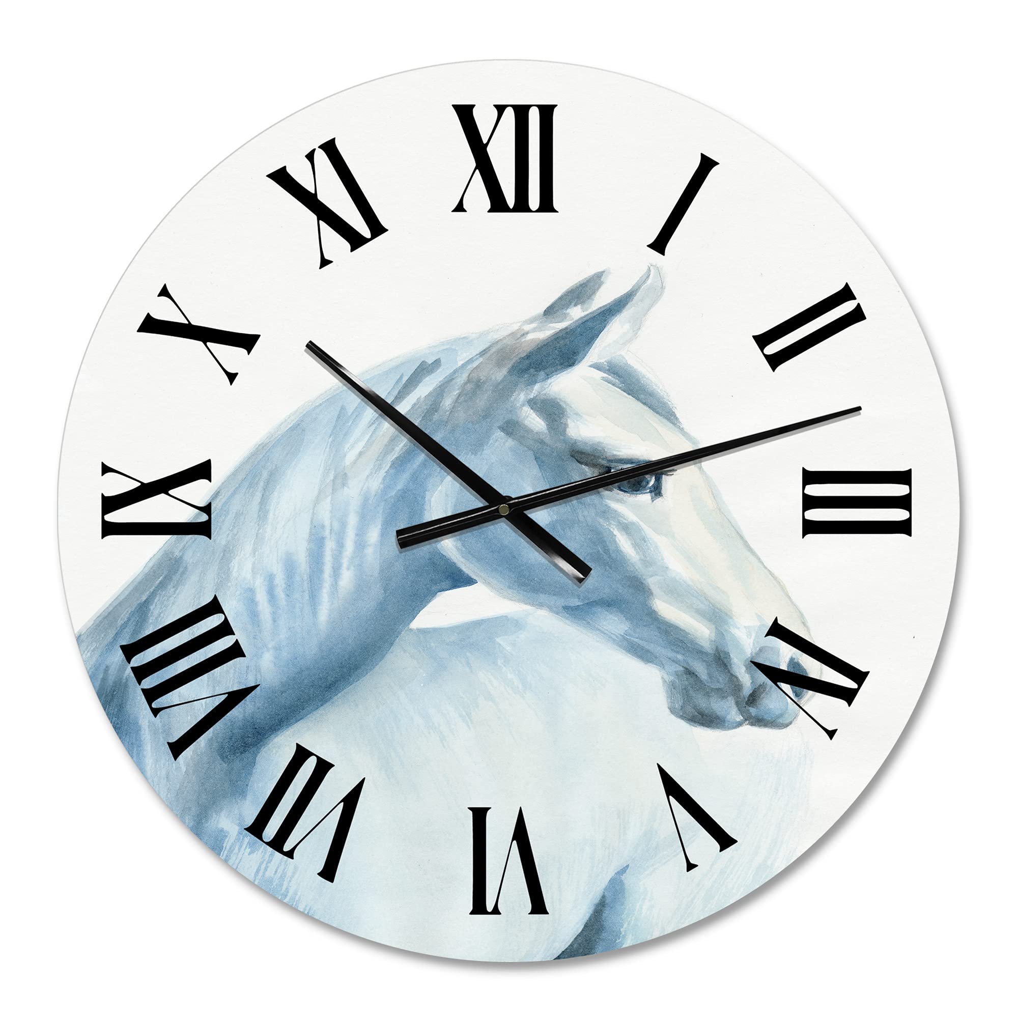 Farmhouse Wall Clock - Large Blue Horse Portrait Wall Clock for Bedroom, Living Room, Kitchen Decor | Rustic Home & Office Wall Art | Silent Non-Ticking Battery Operated Clock