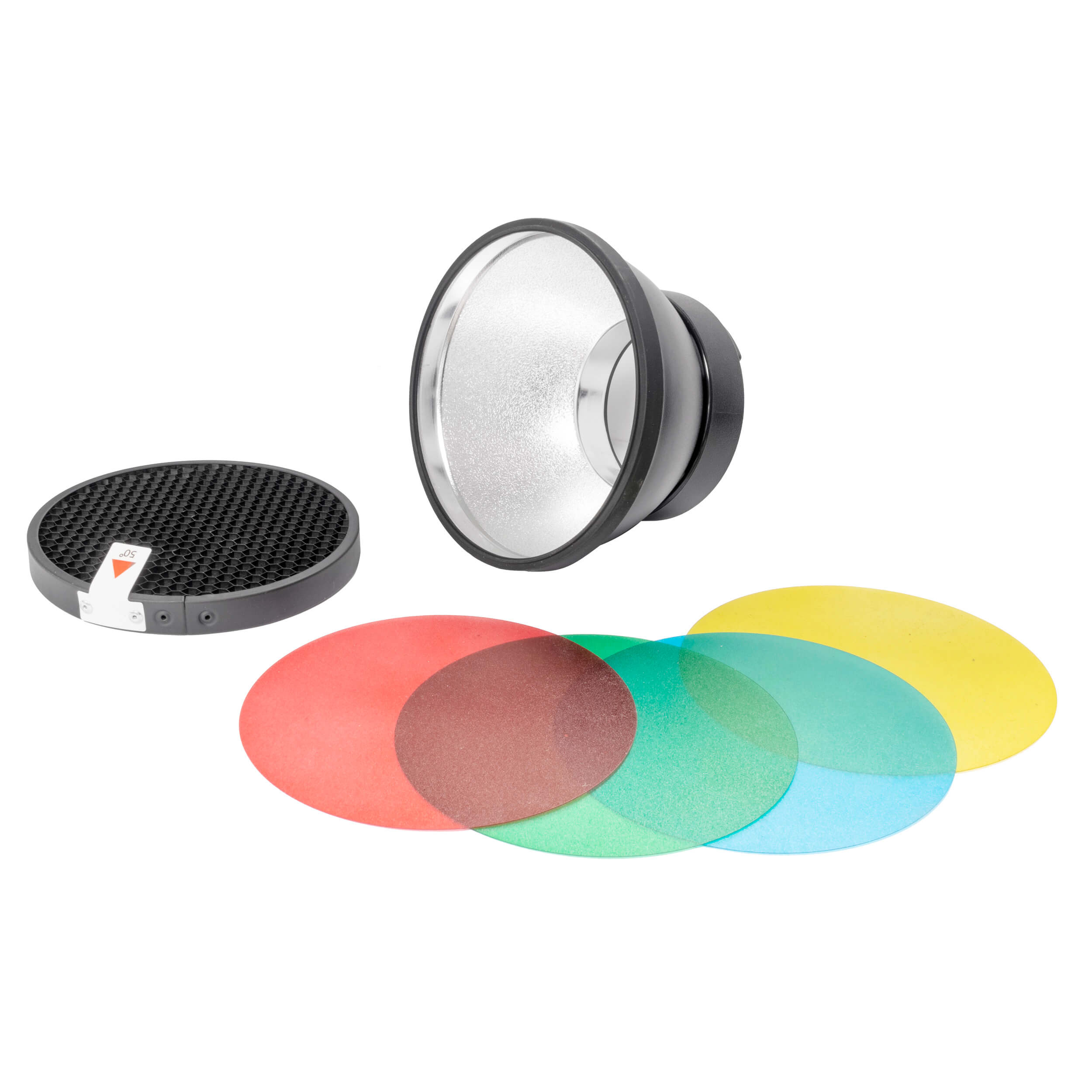 AD R14 Standard Reflector with Grid & 4-Color Gel Kit - Perfect for Studio Photography, Video Lighting & Cinematic Effects