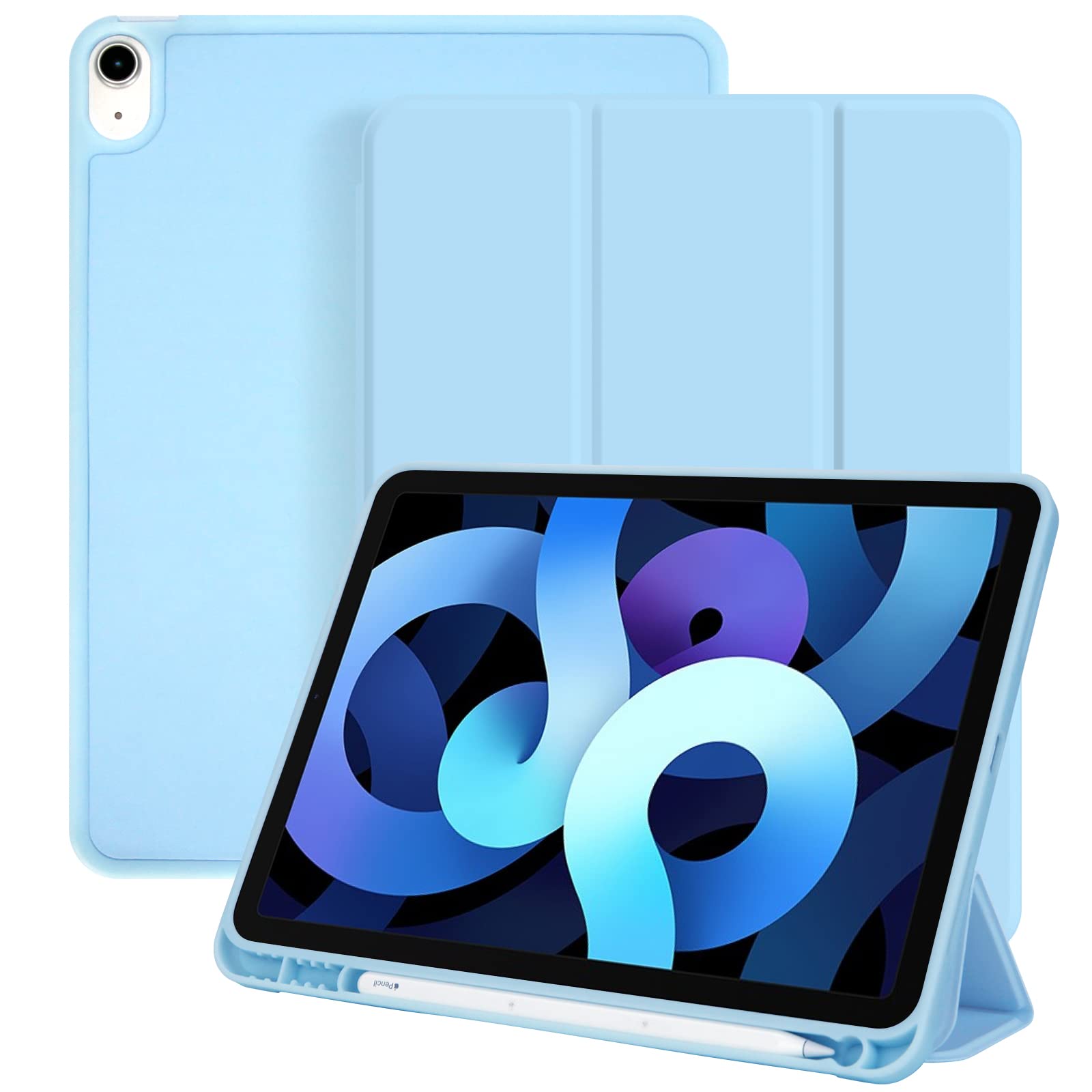 Premium iPad Air 5/4 Case (2022/2020 10.9-inch) - Slim Smart Trifold Stand Cover with Auto Wake/Sleep, Pencil Holder & Soft TPU Back Protection - Perfect for Work, Travel & School (Blue)