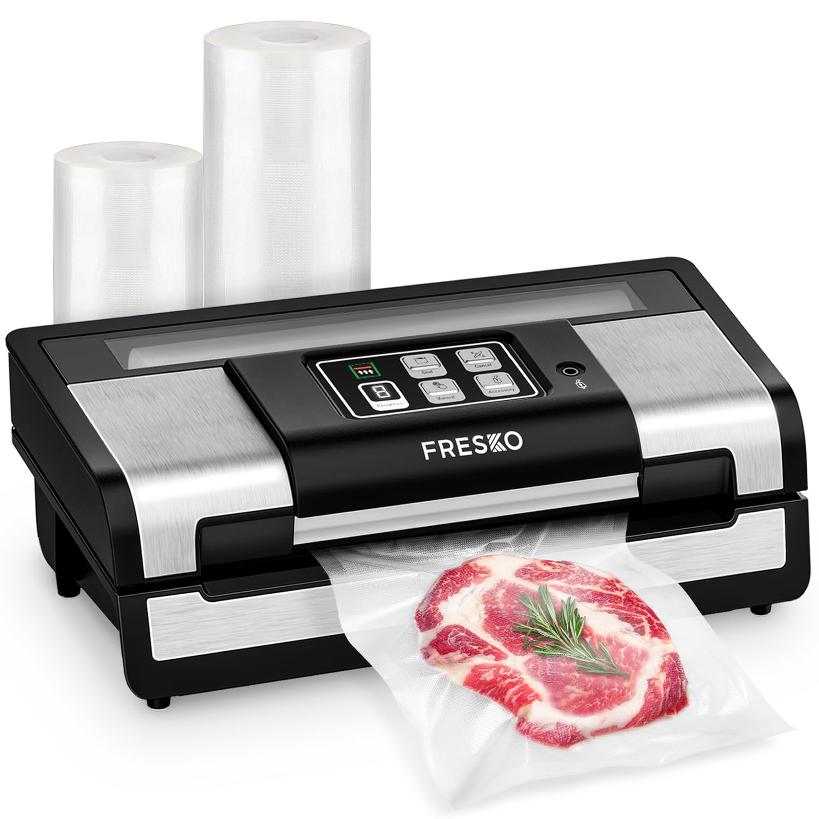 FRESKO Smart Vacuum Sealer Pro - Automatic Food Sealer Machine for Freshness Preservation | Dry & Moist Food Detection | Built-in Cutter & Roll Bags | Ideal for Meal Prep, Sous Vide, Freezer Storage & Leftover Saving