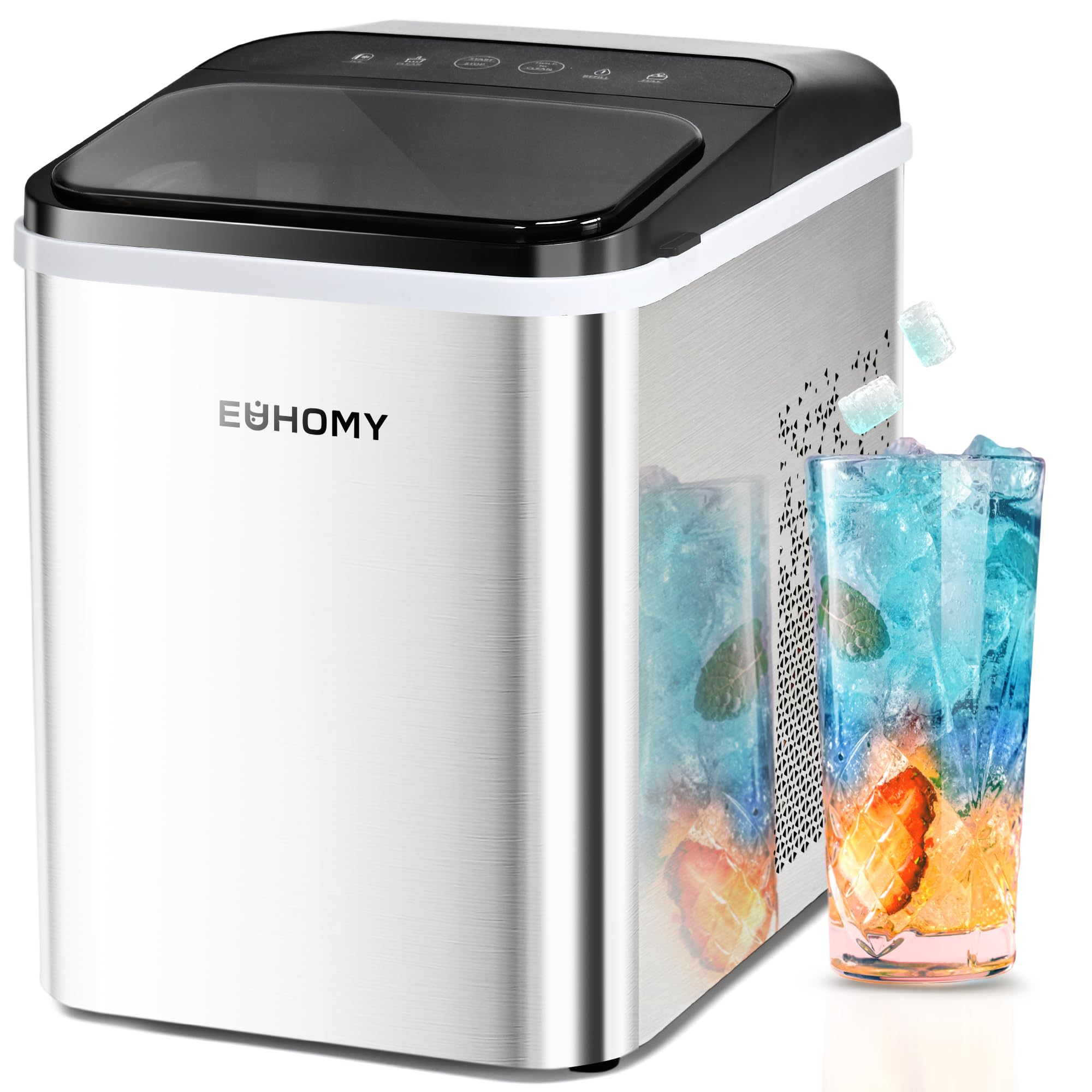 EUHOMY Countertop Nugget Ice Maker - 35lbs/24H, 8-Minute Fast Ice Production, Self-Cleaning Portable Ice Machine with Scoop & Basket - Chewable Pellet Ice for Home, Office, Parties, RV, Camping & Outdoor Adventures