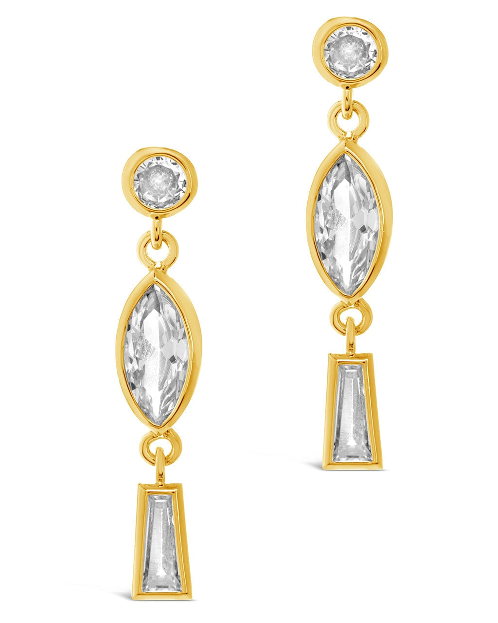 Suvi Triple CZ Drop Stud Earrings for Women - Elegant Cubic Zirconia Dangle Earrings for Party, Wedding & Evening Wear | Hypoallergenic Fashion Jewelry Gift