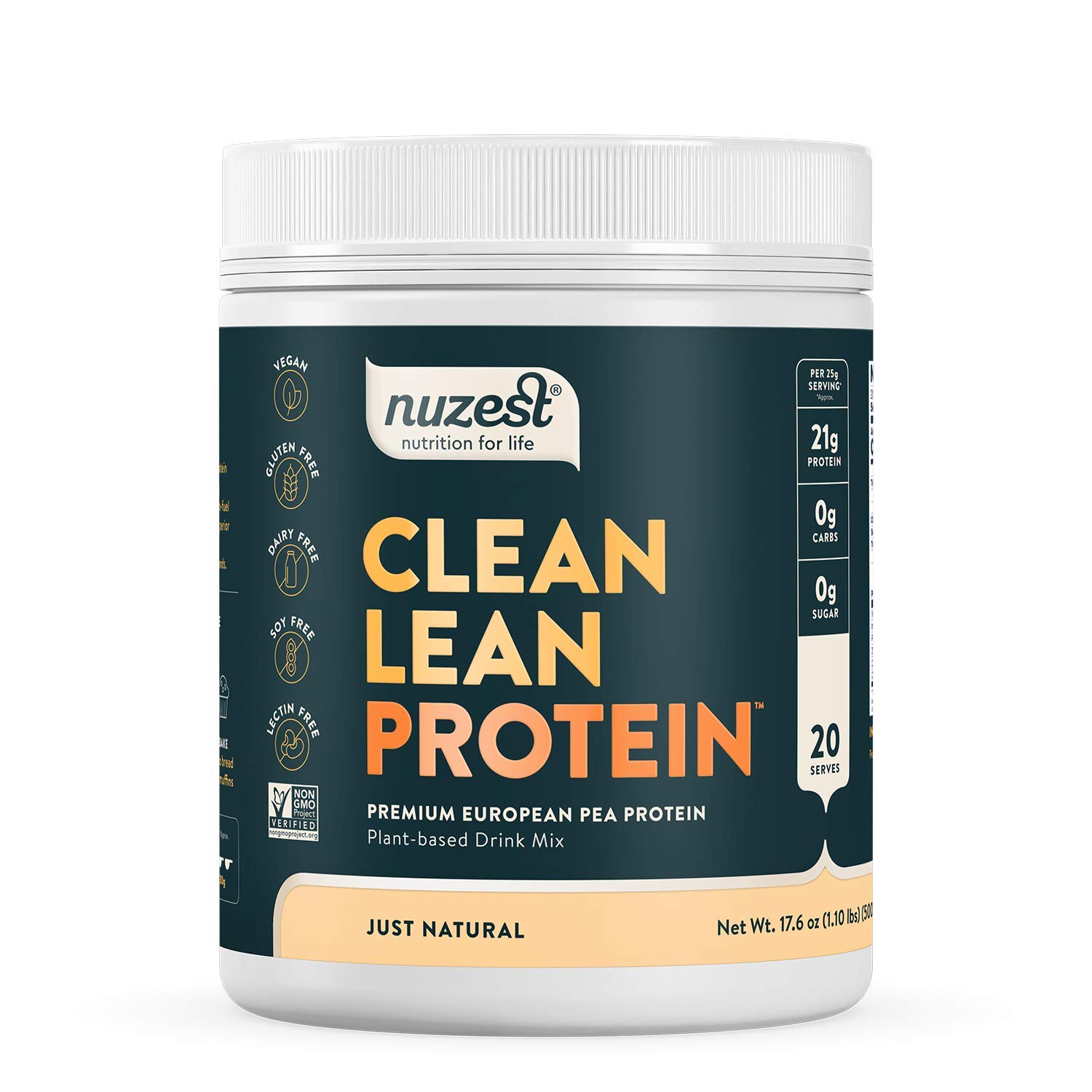 Nuzest Clean Lean Protein Powder - Premium Vegan Plant-Based Protein Supplement, European Golden Pea Protein, Dairy Free, Gluten Free, Non-GMO, Natural Unflavored (1.1 lb, 20 Servings) - Ideal for Post-Workout Recovery, Smoothies & Healthy Lifestyle