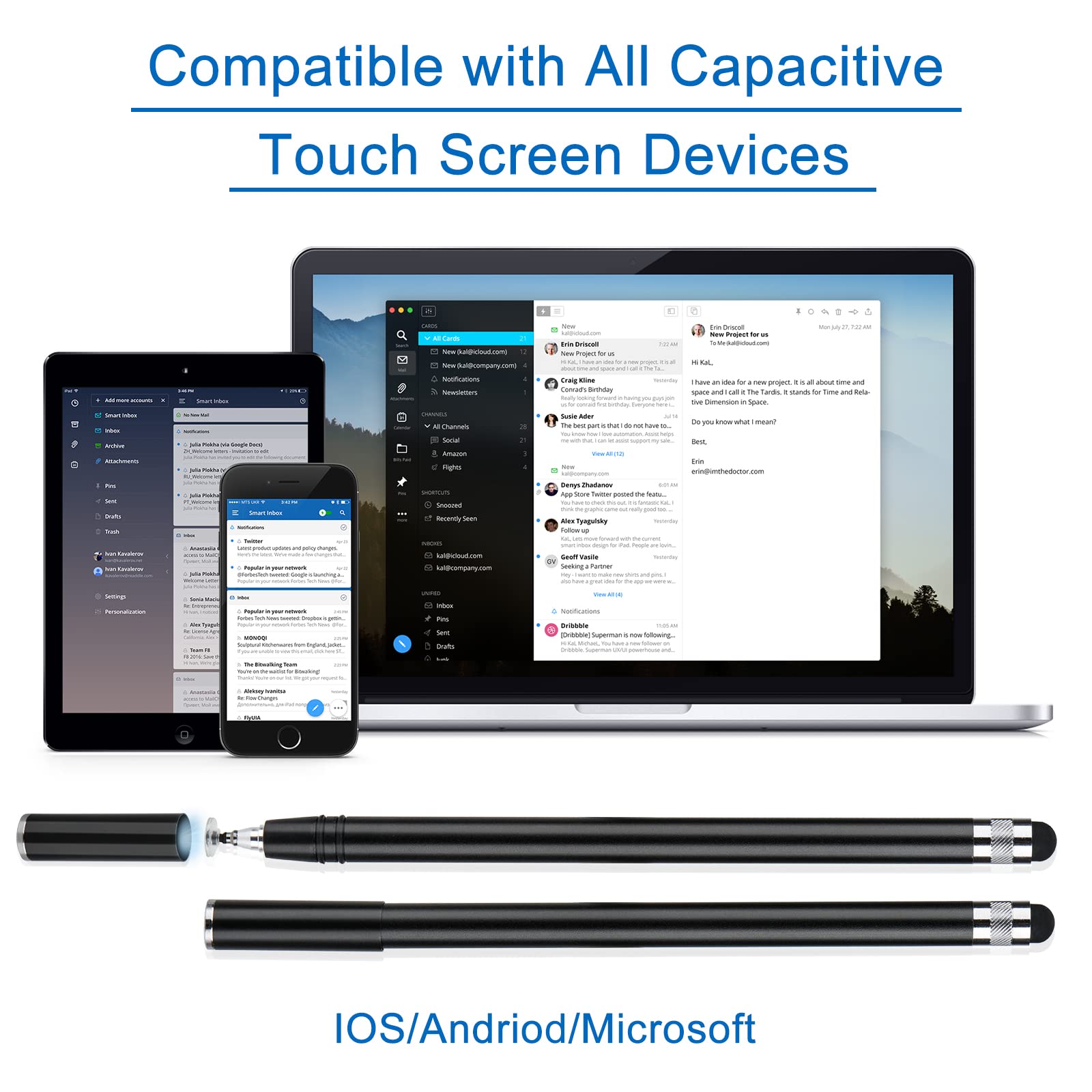2-Pack Fine Point Stylus Pen for iPad, iPhone, Pro, Mini, Air & Android Devices - Universal Touch Screen Compatible with All Tablets & Smartphones - Black - Perfect for Drawing, Note-Taking & Digital Signatures