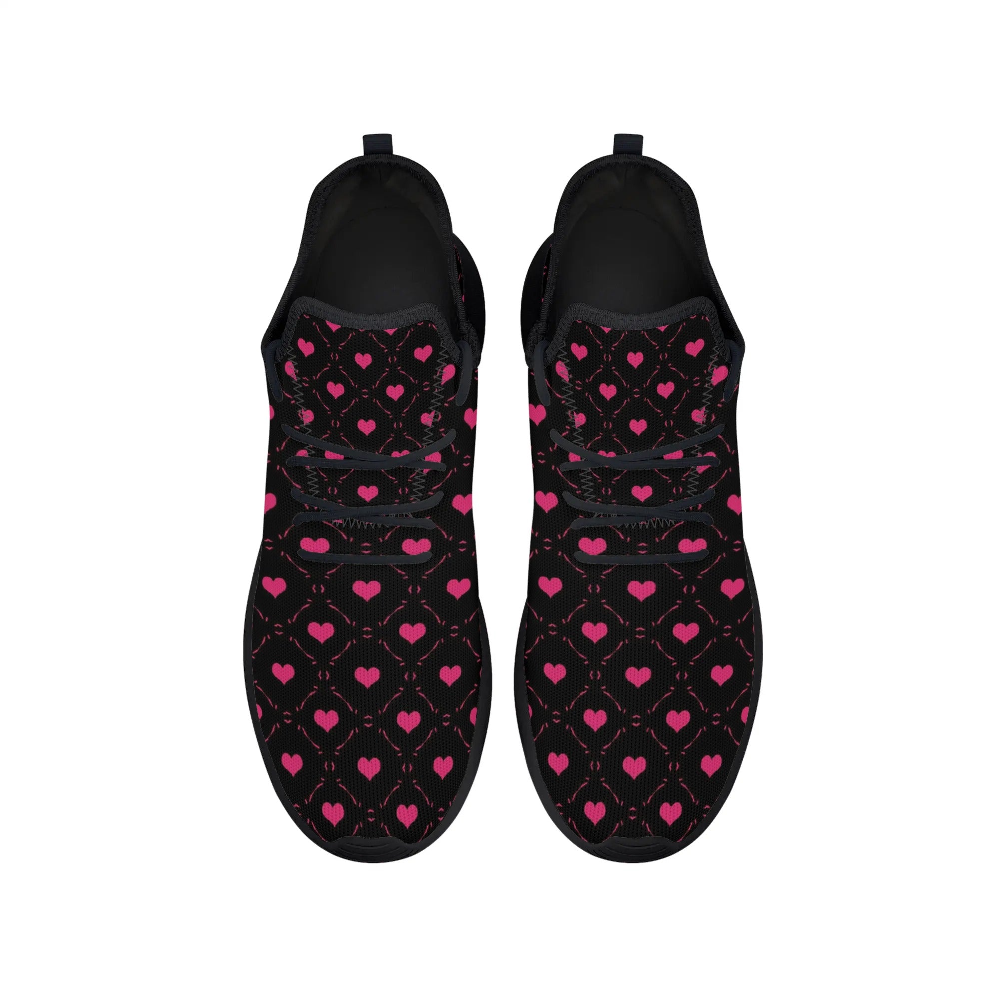 **Pink Hearts Lightweight Mesh Sneakers for Women - Breathable Comfortable Casual Shoes - Perfect for Walking, Running, and Everyday Wear**
