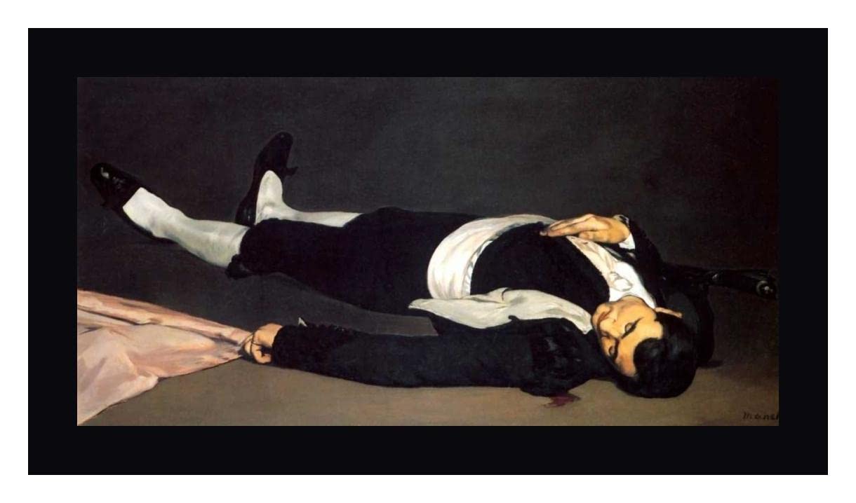 Edouard Manet The Dead Toreador Framed Canvas Art Print - 19x36 Inches Black Frame - Ready to Hang Wall Decor for Living Room, Bedroom & Office