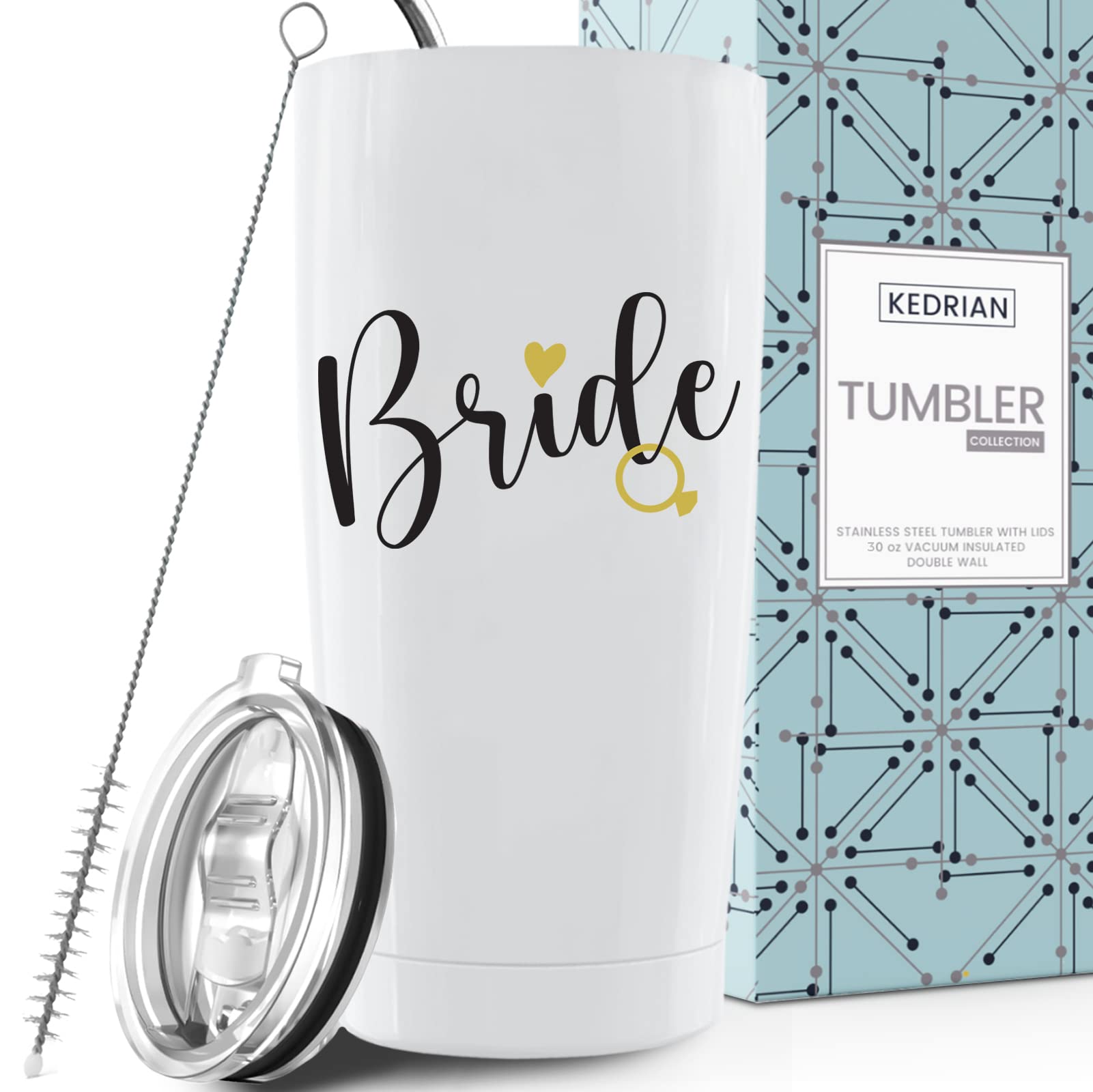 KEDRIAN 20oz Bride Tumbler - Insulated Stainless Steel Wedding Cup with Lid & Straw, Perfect Bridal Shower Gift, Bachelorette Party, Wedding Gift for Bride - Ideal for Coffee, Tea & Drinks at Bridal Events